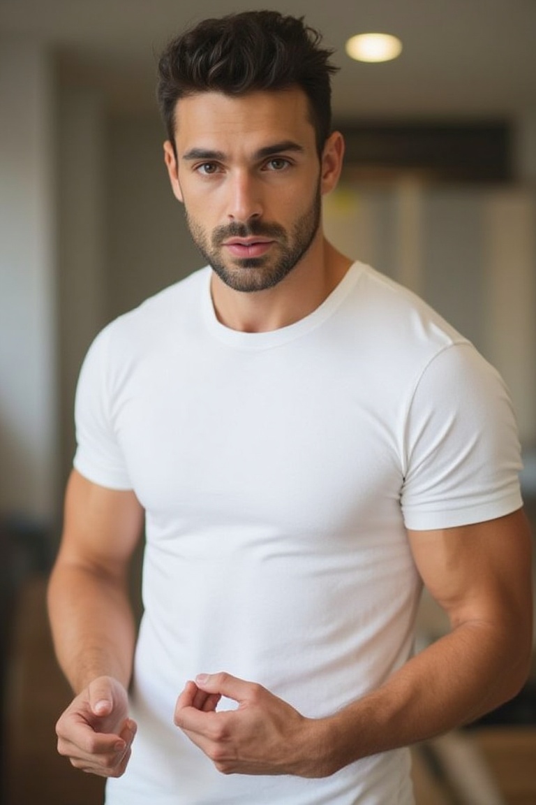 Handsome muscle man,  wearing white t-shirt on Tensor.Art