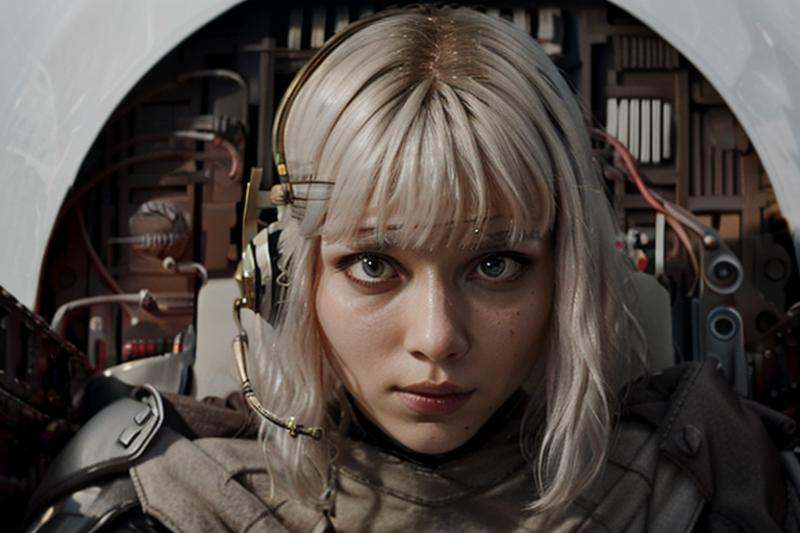 eyes shaded in black,  pale skin,  white hair with bangs on Tensor.Art