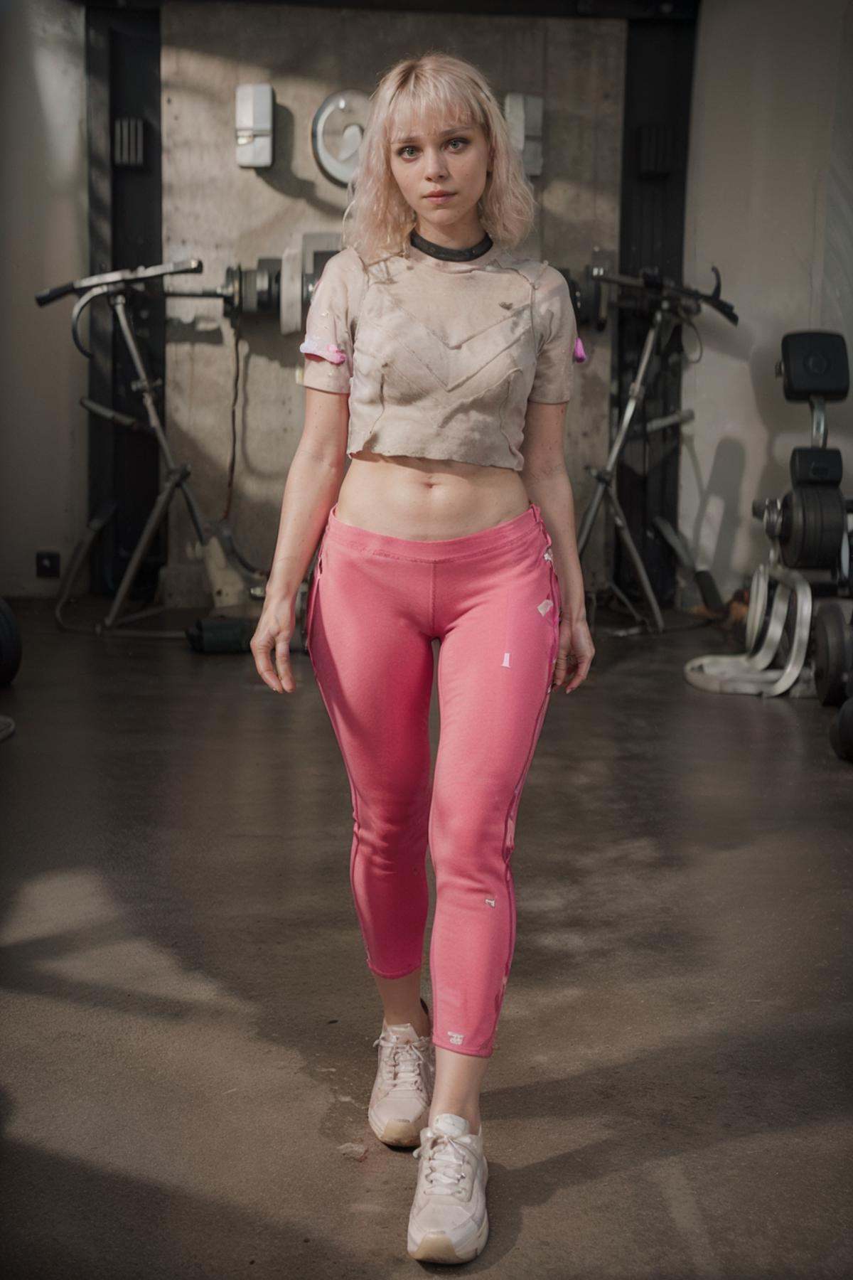 fitness slim woman,  pink sneakers,  studio on Tensor.Art