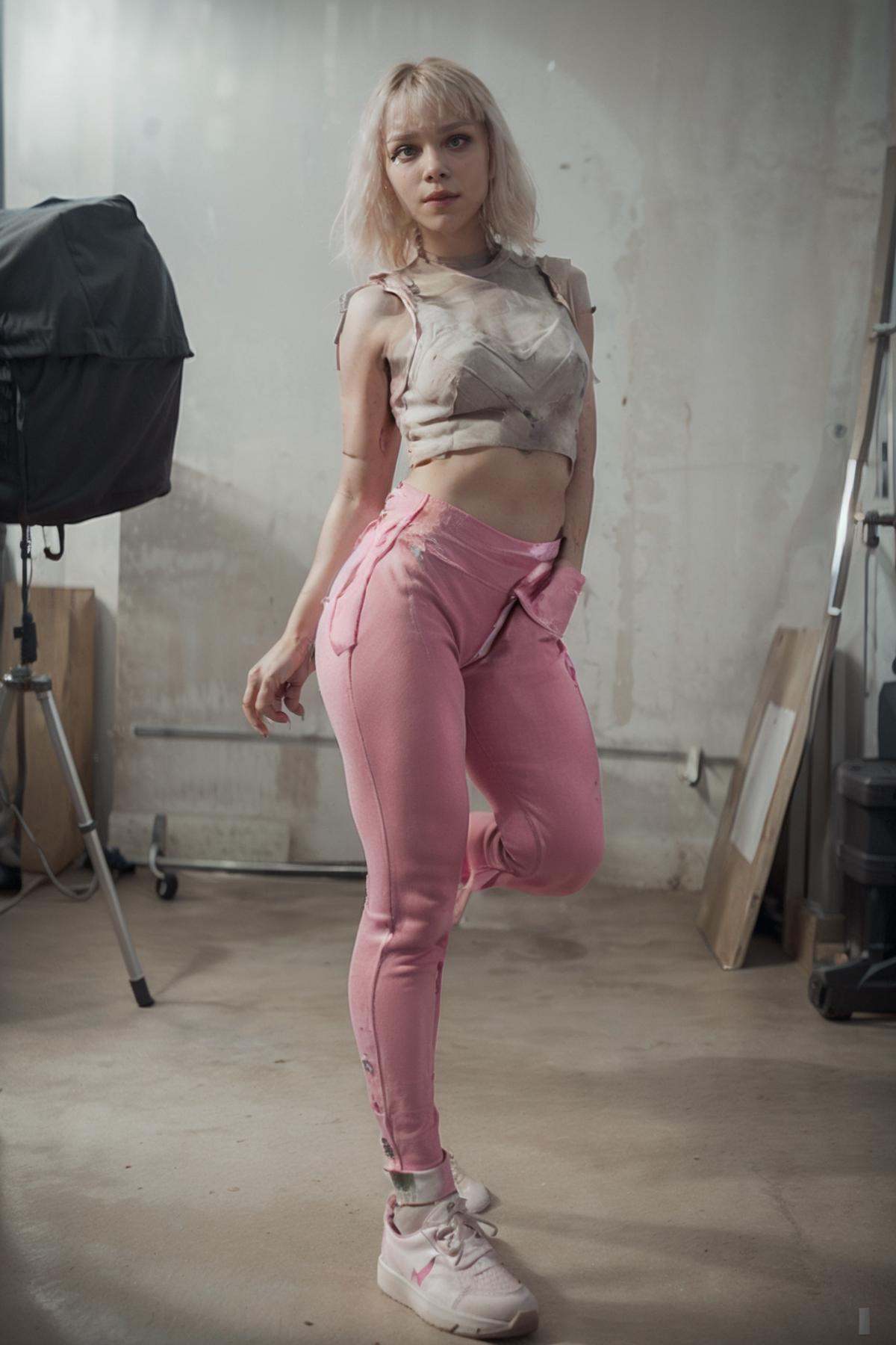 fitness slim woman,  pink sneakers,  studio on Tensor.Art