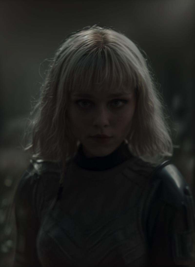 cinematic film still a full body photo of a woman ,  in a grassy planet,  looking at the camera.(detailed face on Tensor.Art