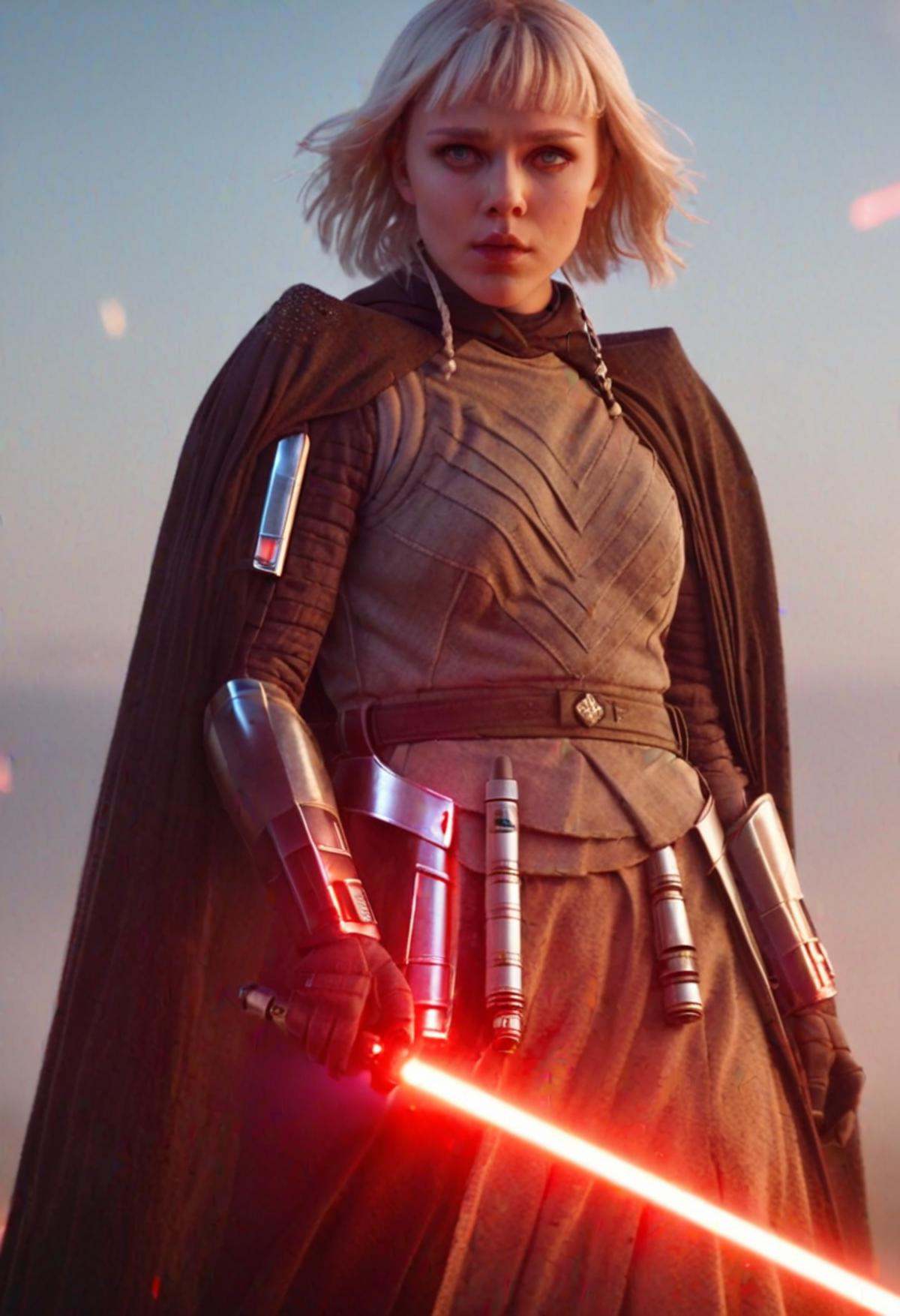 fighting,  she has a red lightsaber holding it with both hands,  full body on Tensor.Art