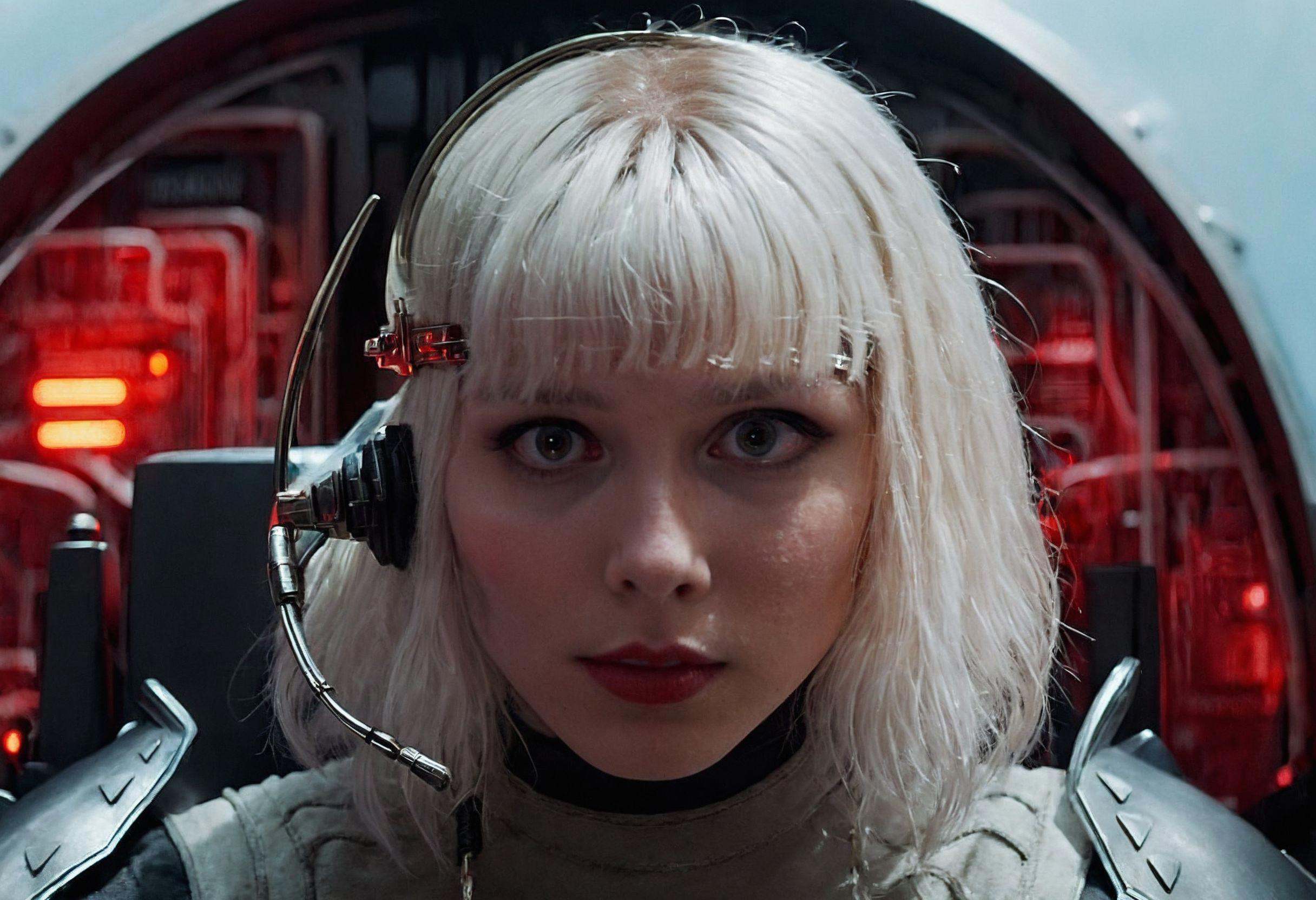 eyes shaded in black,  pale skin,  white hair with bangs on Tensor.Art