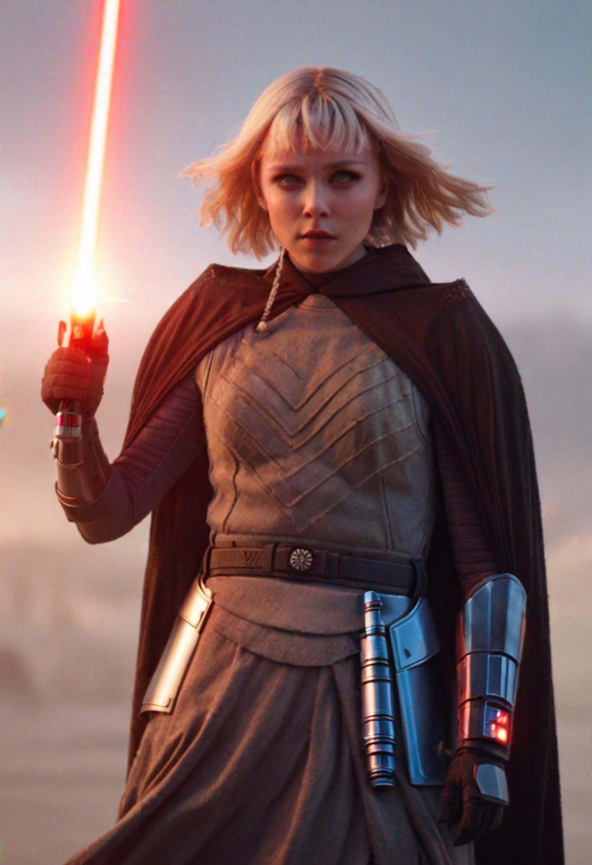 fighting,  she has a red lightsaber holding it with both hands,  full body on Tensor.Art