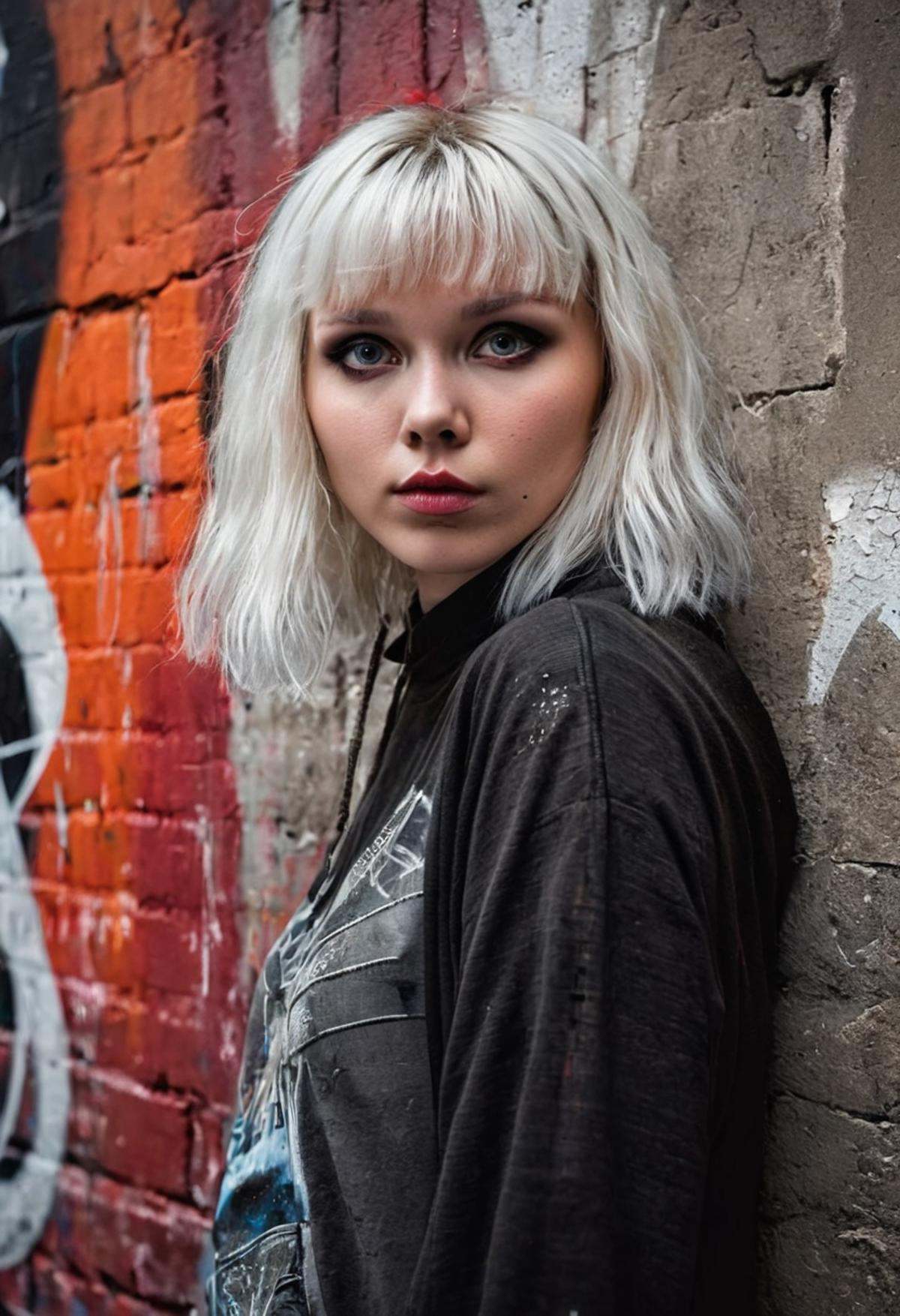 urban graffiti style sensual pose,  eyes shaded in black,  pale skin on Tensor.Art