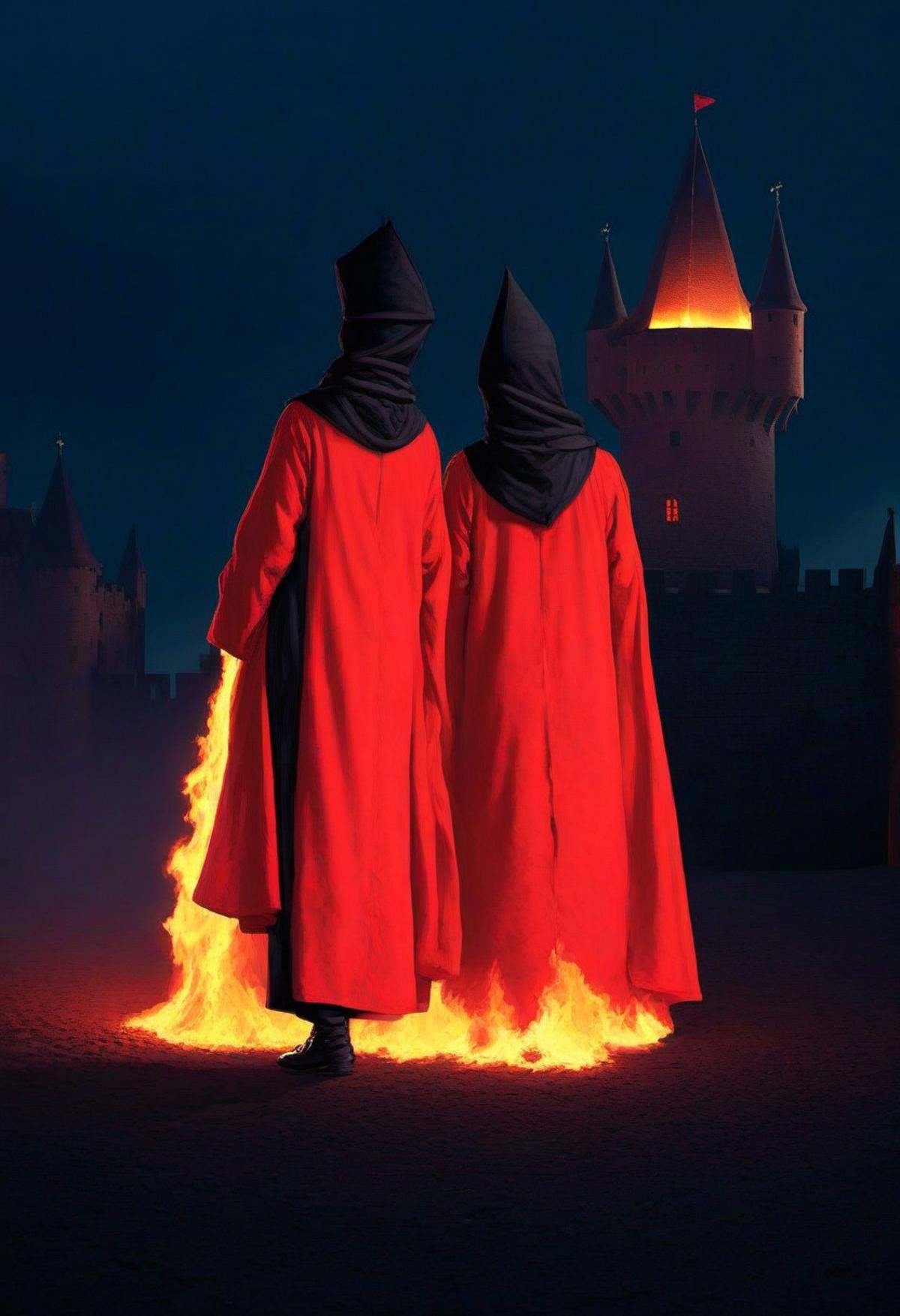 medieval castle,  city square,  red robes on Tensor.Art