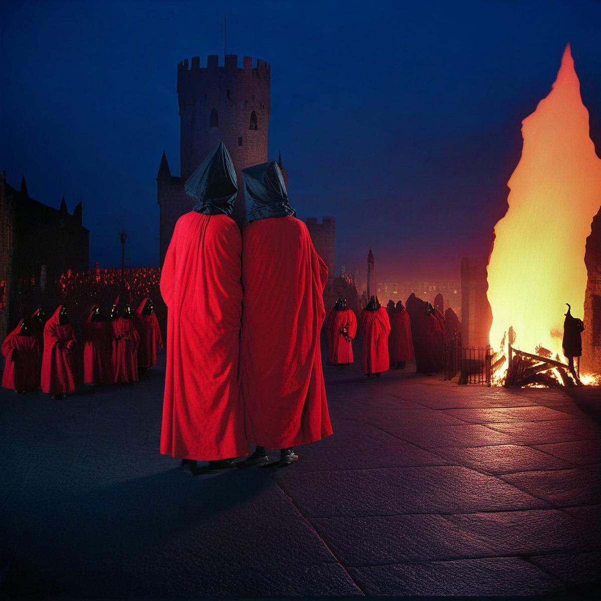 medieval castle,  city square,  red robes on Tensor.Art