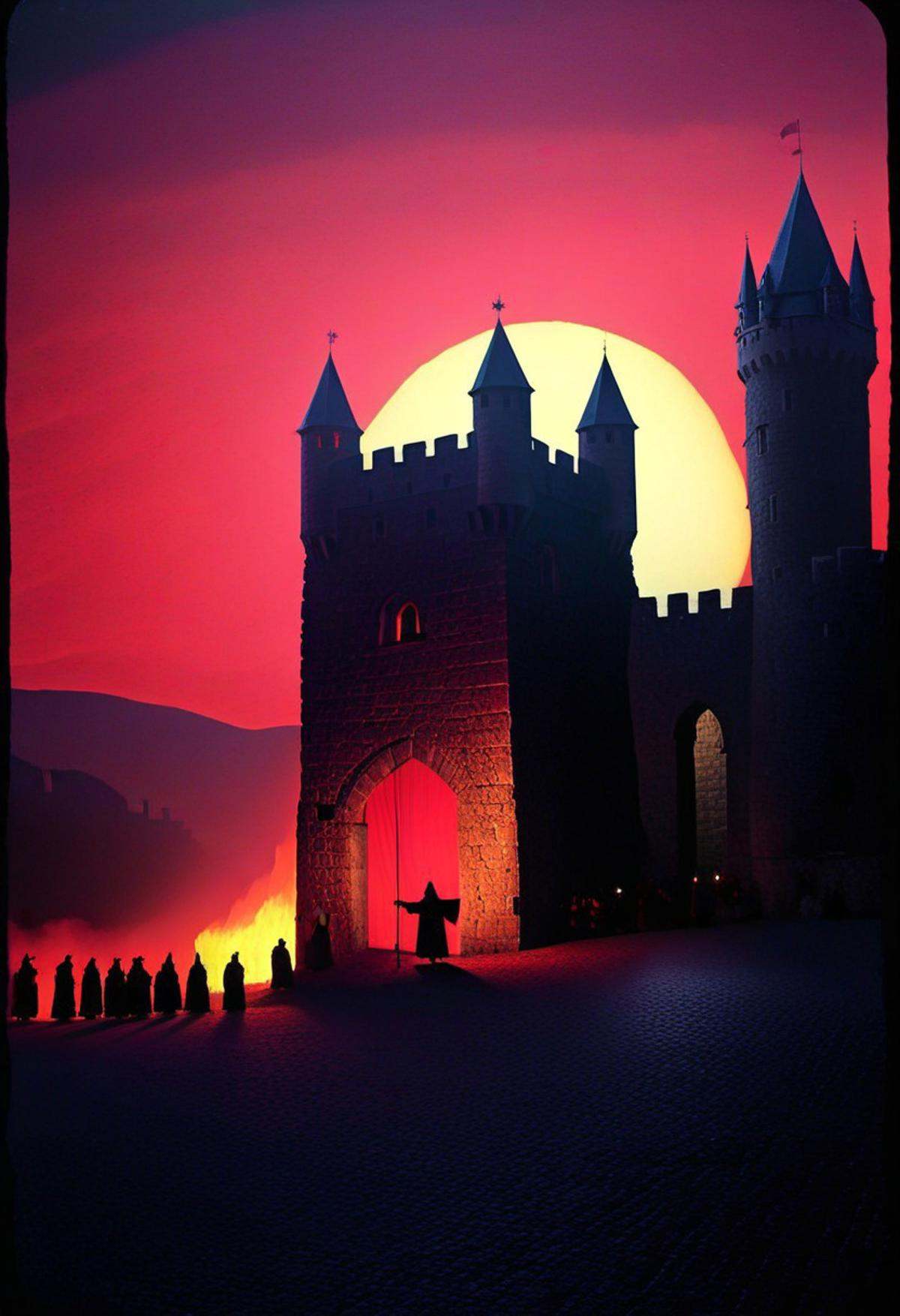 medieval castle,  city square,  red robes on Tensor.Art