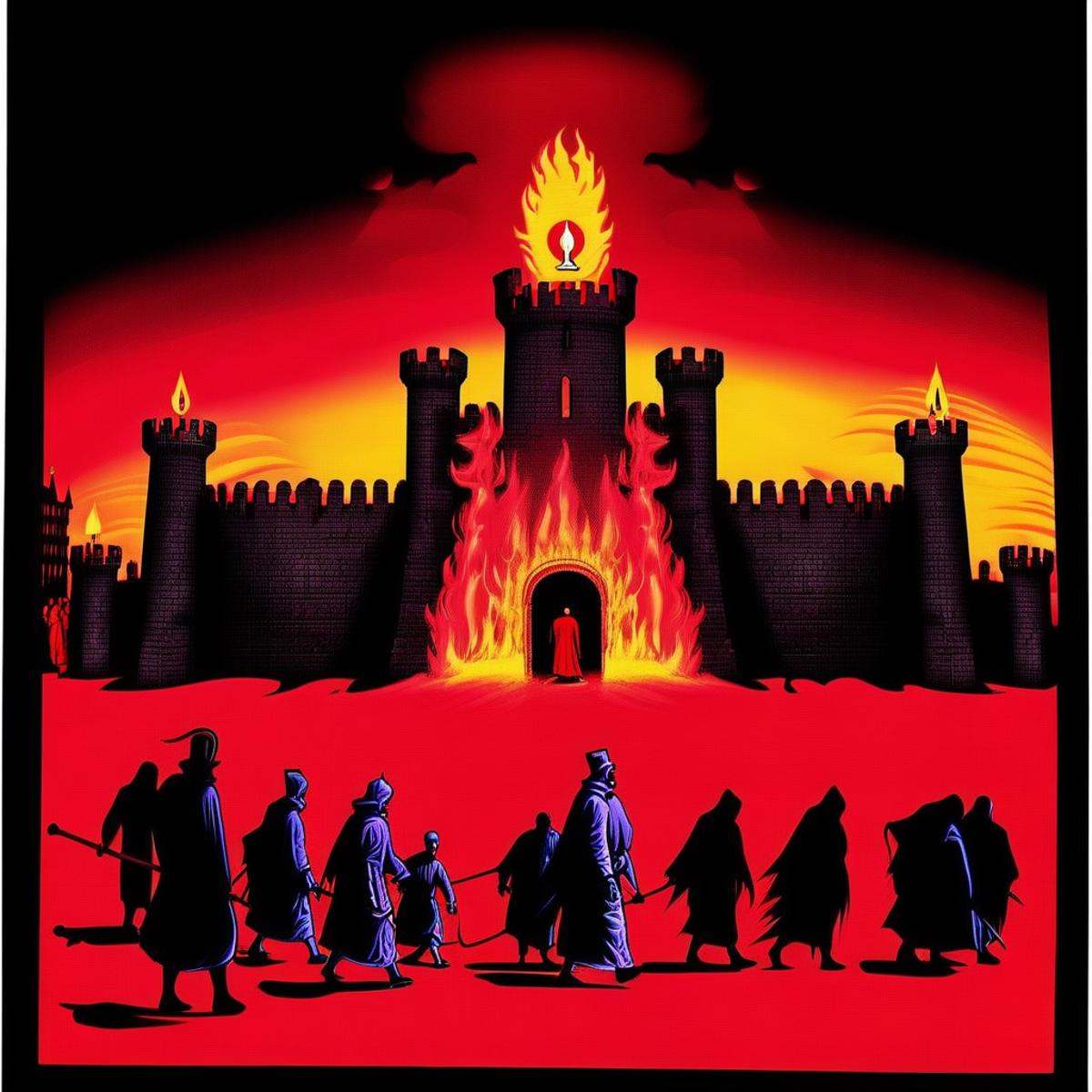 medieval castle,  city square,  red robes on Tensor.Art