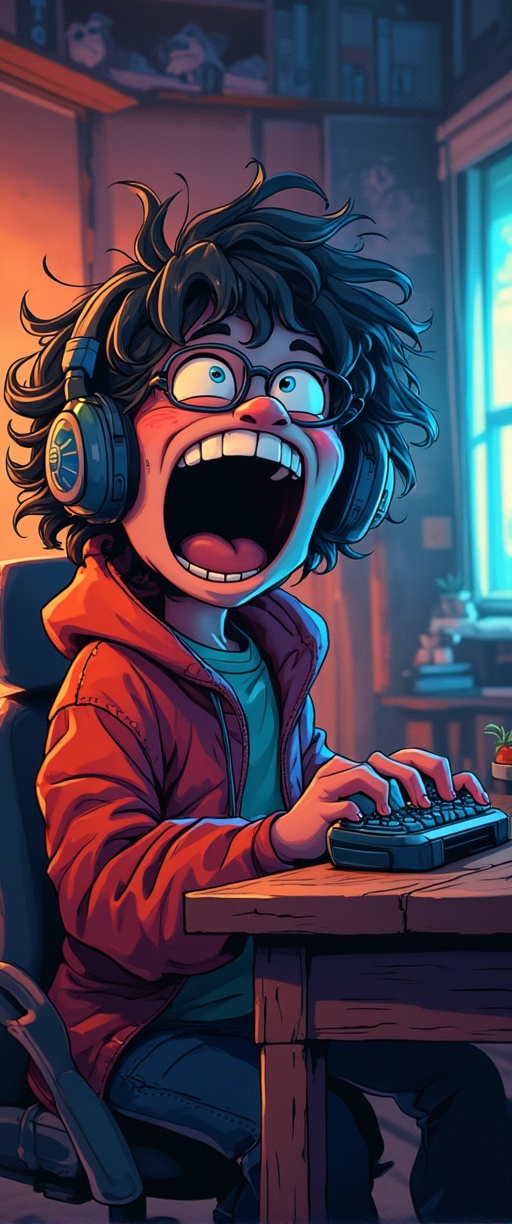 a weirdo playing video games,  overexcited,  intricate details on Tensor.Art