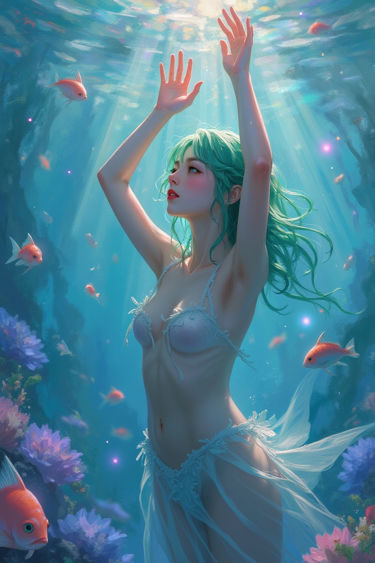 A dreamworld,  a spectacle,  where everything can happen. Different layer of worlds. In a colourful mystical ocean on Tens...