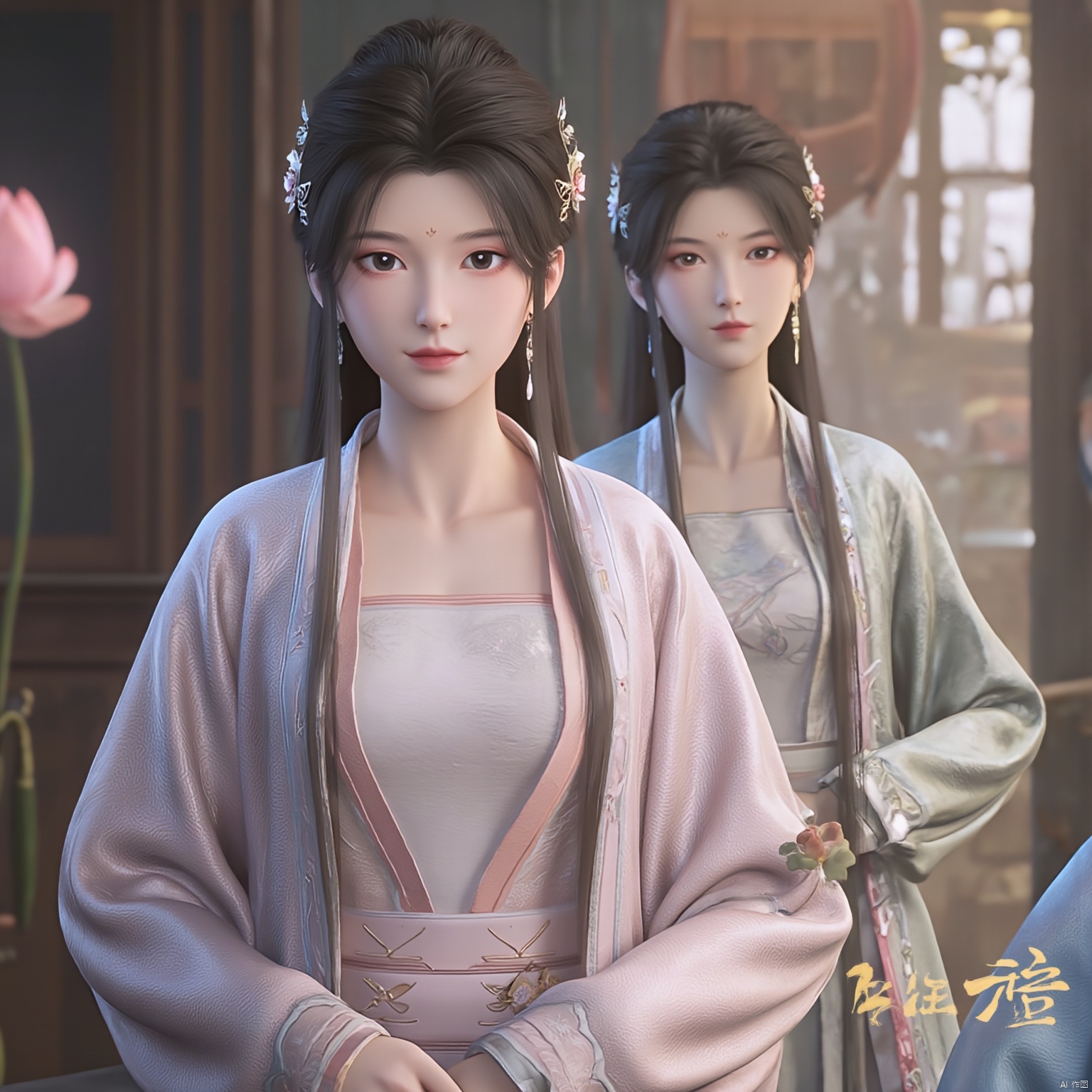 Best quality, Realistic, photorealistic, masterpiece, (huge breasts:2.29) , best shadow, huge filesize ,(huge breasts:2.39) incredibly absurdres, absurdres, looking at viewer, transparent, smog, gauze, vase, petals, room, ancient Chinese style, detailed background, wide shot background,
(((1gilr,black hair))),(Sitting on the lotus pond porch:1.39) ,(huge breasts:2.49),(A pond full of pink lotus flowers:1.3),close up of 1girl,Hairpins,hair ornament,hair wings,slim,narrow waist,(huge breasts:2.59),perfect eyes,beautiful perfect face,pleasant smile,perfect female figure,detailed skin,charming,alluring,seductive,erotic,enchanting,delicate pattern,detailed complex and rich exquisite clothing detail,delicate intricate fabrics,
Morning Serenade In the gentle morning glow, (a woman in a pink lotus-patterned Hanfu stands in an indoor courtyard:1.26),(Chinese traditional dragon and phoenix embroidered Hanfu:1.3), admiring the tranquil garden scenery. The lotus-patterned Hanfu, embellished with silver-thread embroidery, is softly illuminated by the morning light. The light mint green Hanfu imparts a sense of calm and freshness, adorned with delicate lotus patterns, with a blurred background to enhance the peaceful atmosphere,(huge breasts:2.7),Xsutaner,Xhulianxin,Xyinluoxia,Xsysh,Xyunxiao,Xningyao