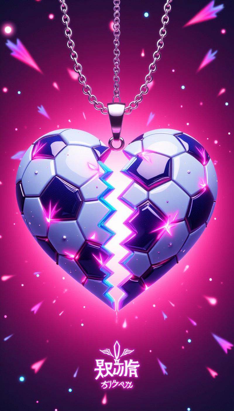 <lora:SplitHeartFlux:1>SplitHeart, ethereal crystal heart, (Soccer:1.2)|(Tsukimi:1.2), warp core foundations chain, Highlighter Pink gradient background