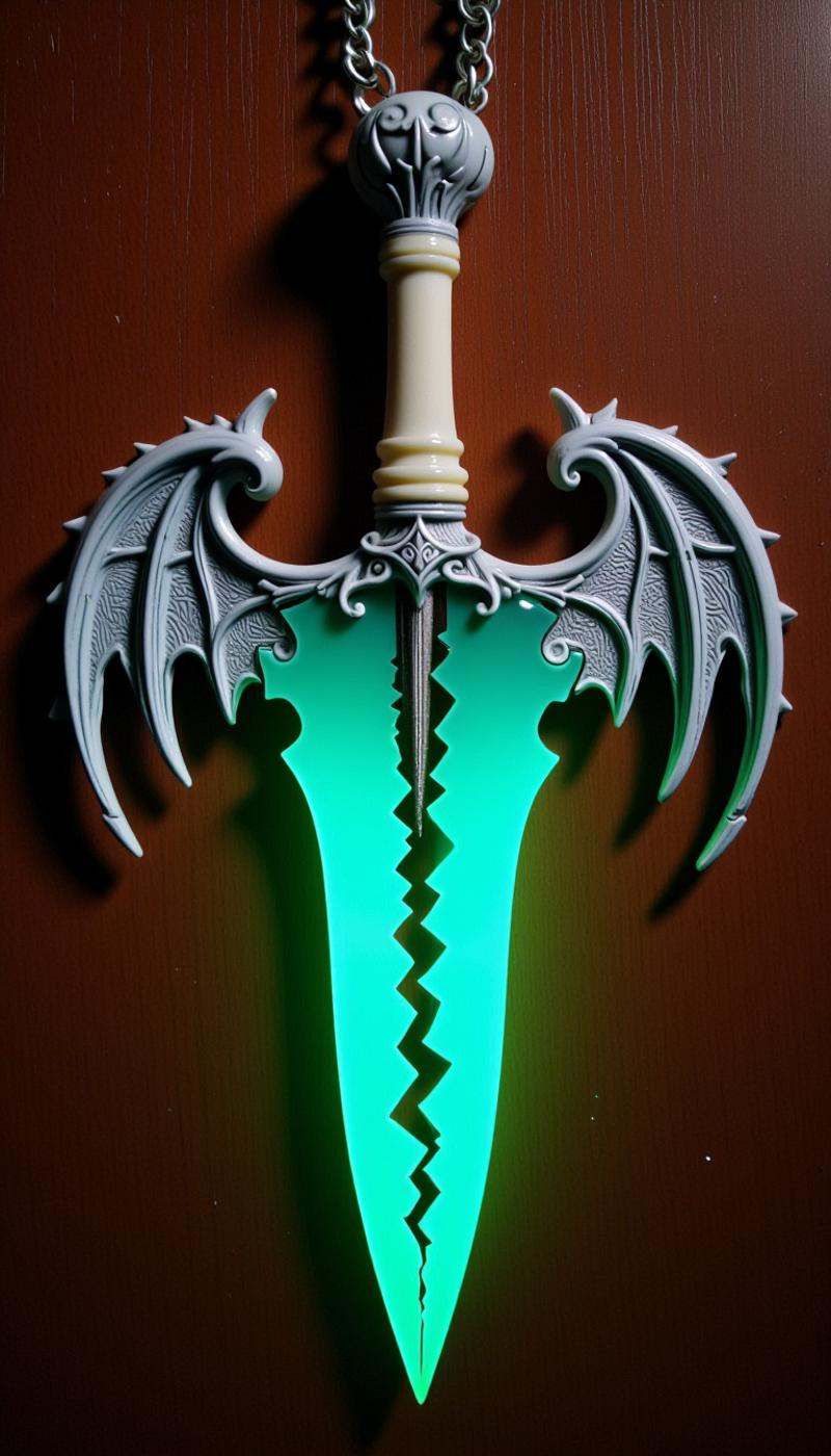 <lora:SplitHeartFlux:1>SplitHeart, arcanite gargoyle pillars heart, (Nightlight:1.2)|(ivory-handled knife:1.2), PVC pipe chain, wooden background