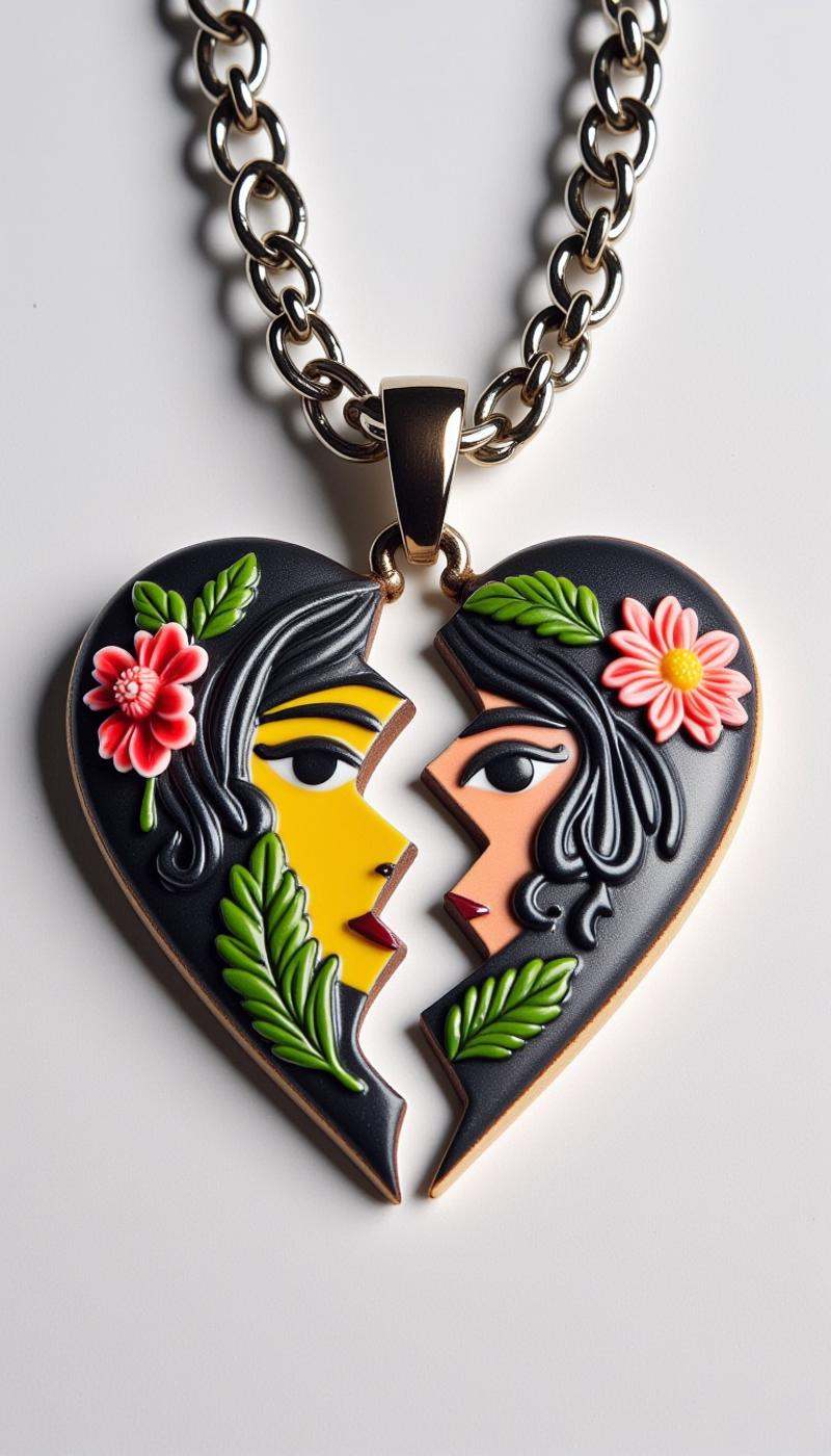 <lora:SplitHeartFlux:1>SplitHeart, Earthenware heart, (Hula:1.2)|(Pizza:1.2), glazes (for ceramics) chain, dark stone background