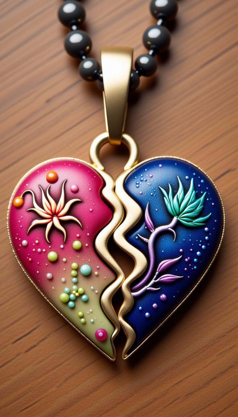 <lora:SplitHeartFlux:1>SplitHeart, pigments heart, (Aardvark:1.2)|(Microbe:1.2), Wool chain, wooden background
