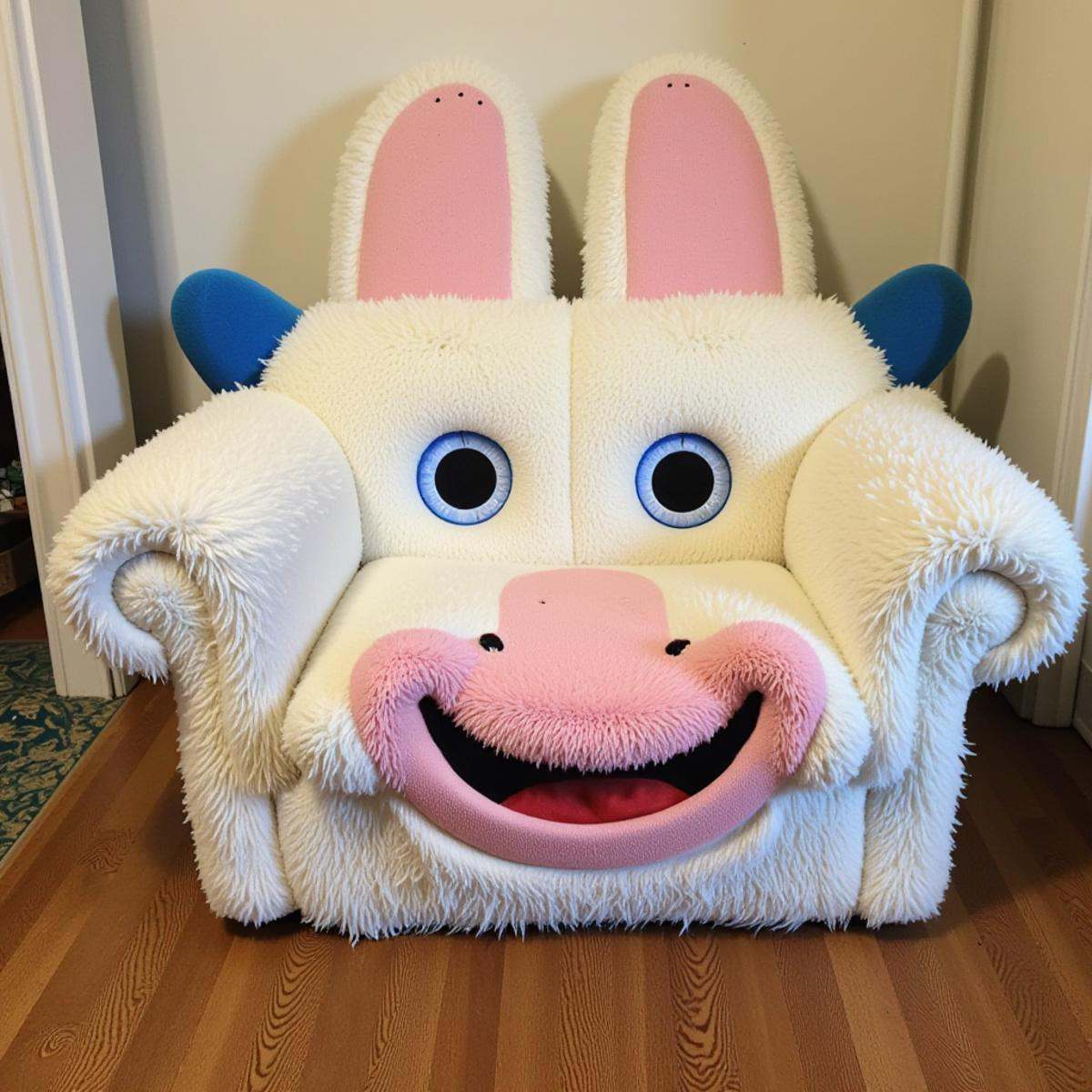 <lora:PareidoliaFlux:1>Pareidolia a sofa that looks like a face