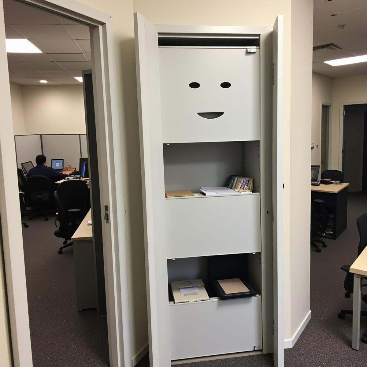 <lora:PareidoliaFlux:1>Pareidolia a Office that looks like a face