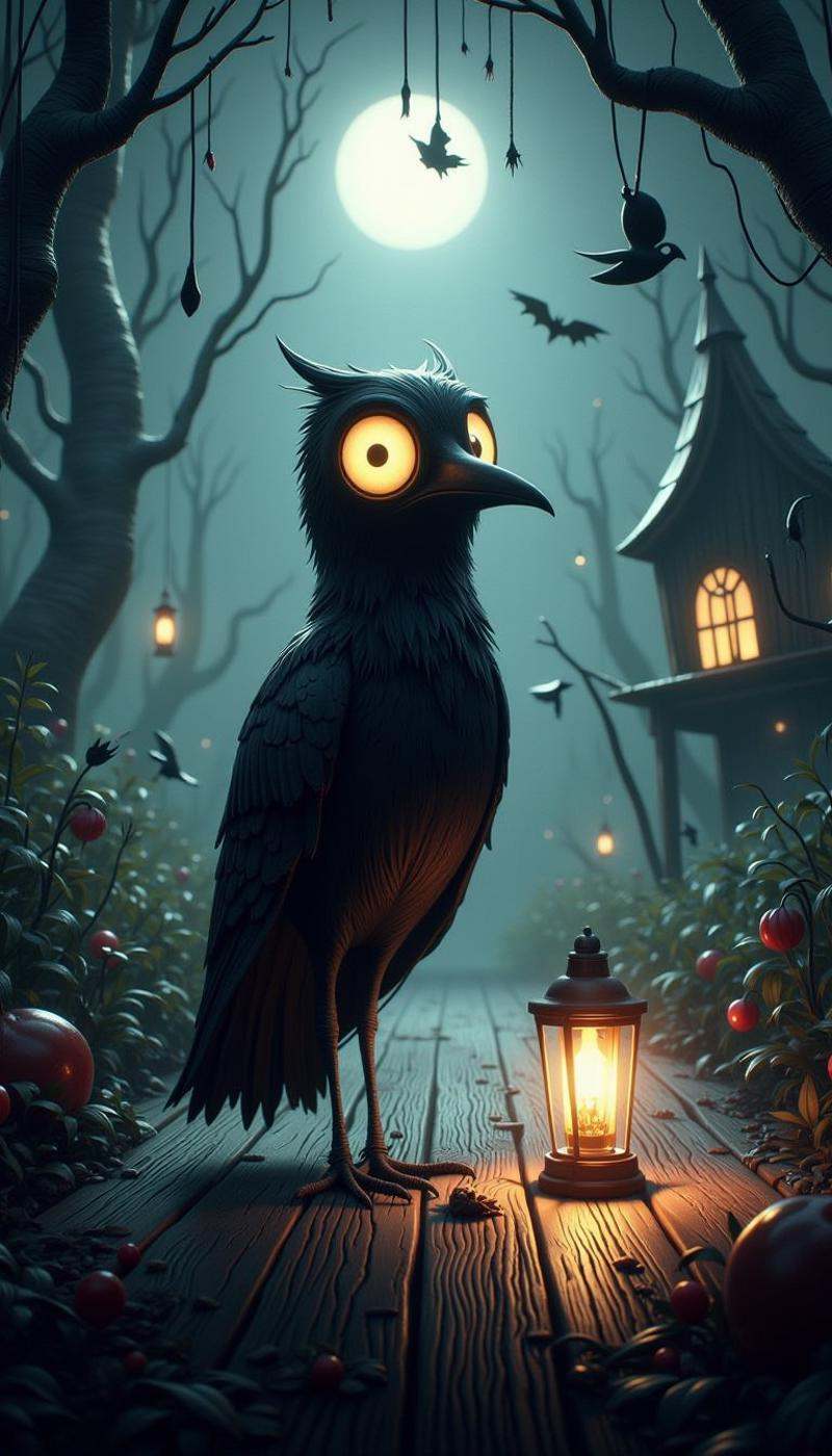CozySpookyStyle atmospheric dark and charming. . Cuckoo. Digital illustration. by mnemic on Tensor.Art