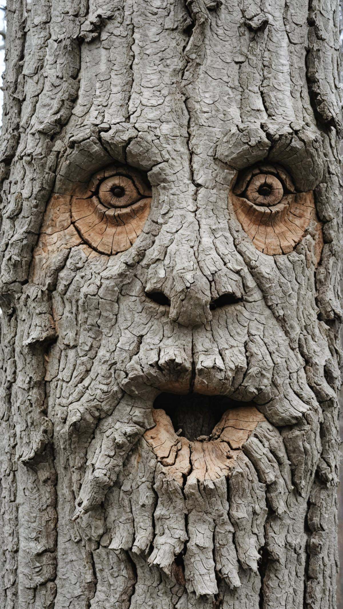 Pareidolia a tree trunk with a pattern that looks like a bearded man by mnemic on Tensor.Art