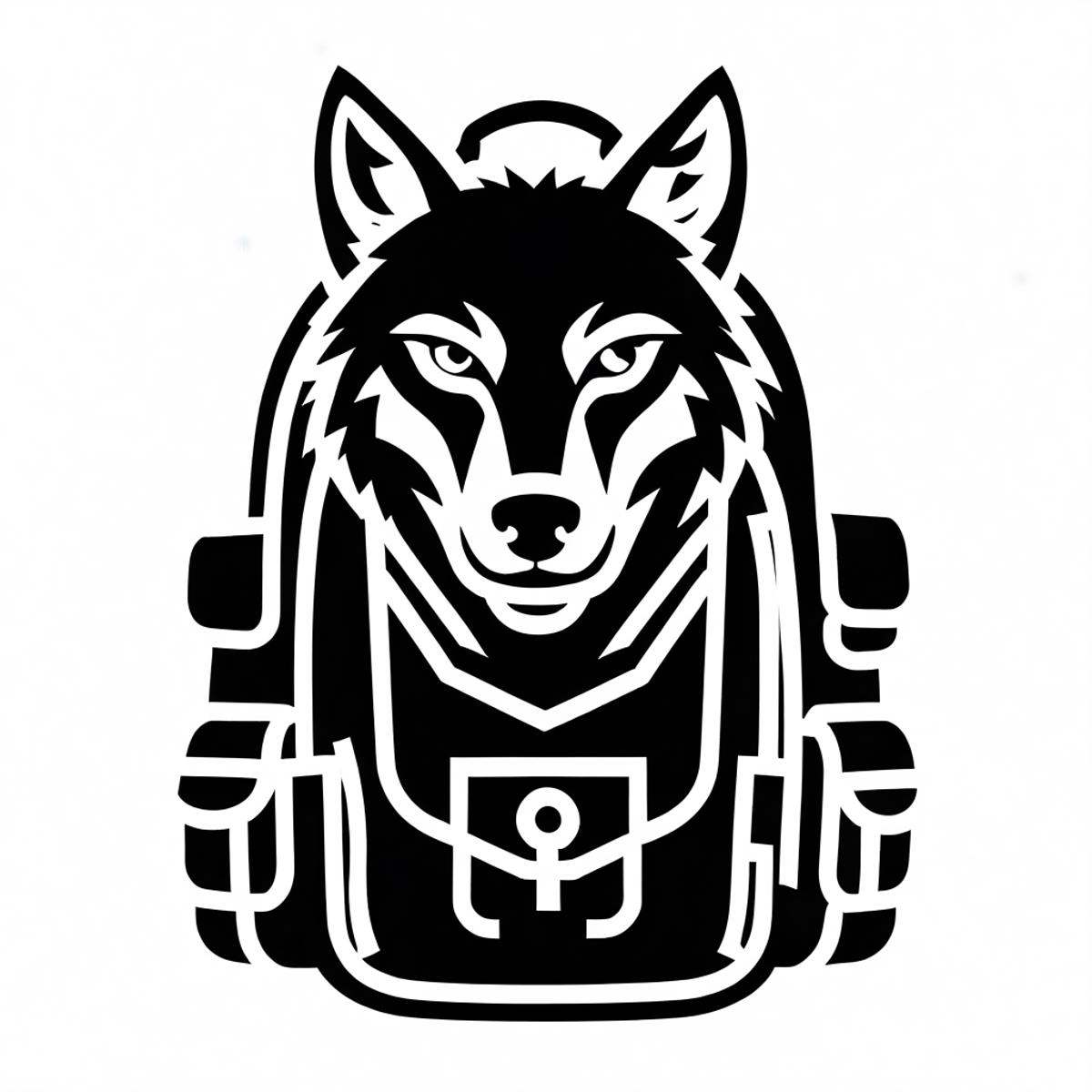 <lora:G4m31c0n5:1> monochrome black WolfBackpack icon, simple white background
