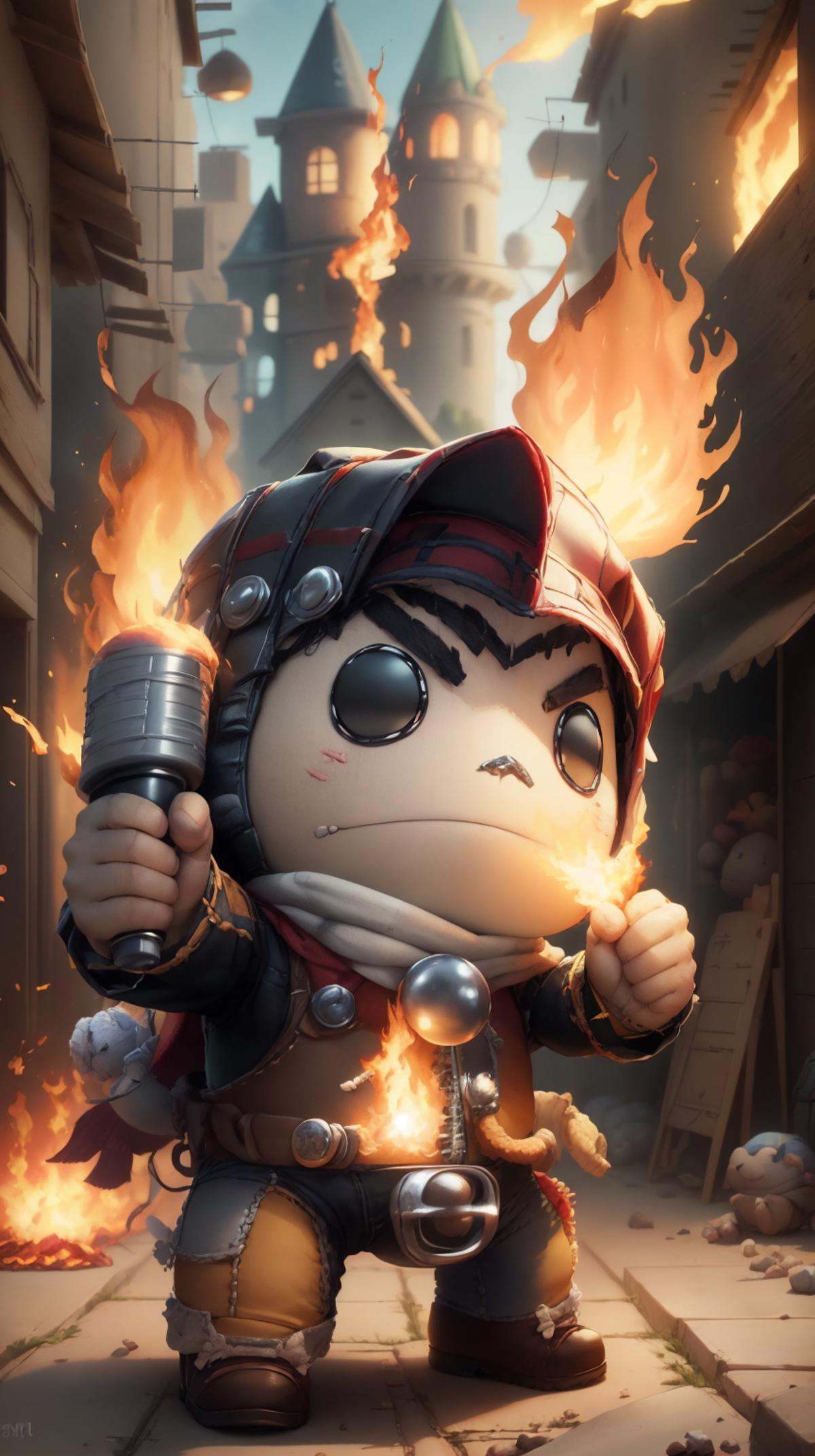 littlebigplanet sackbaby Human Torch man made out of fire,  burning hot and flying,  shooting fire by mnemic on Tensor.Art