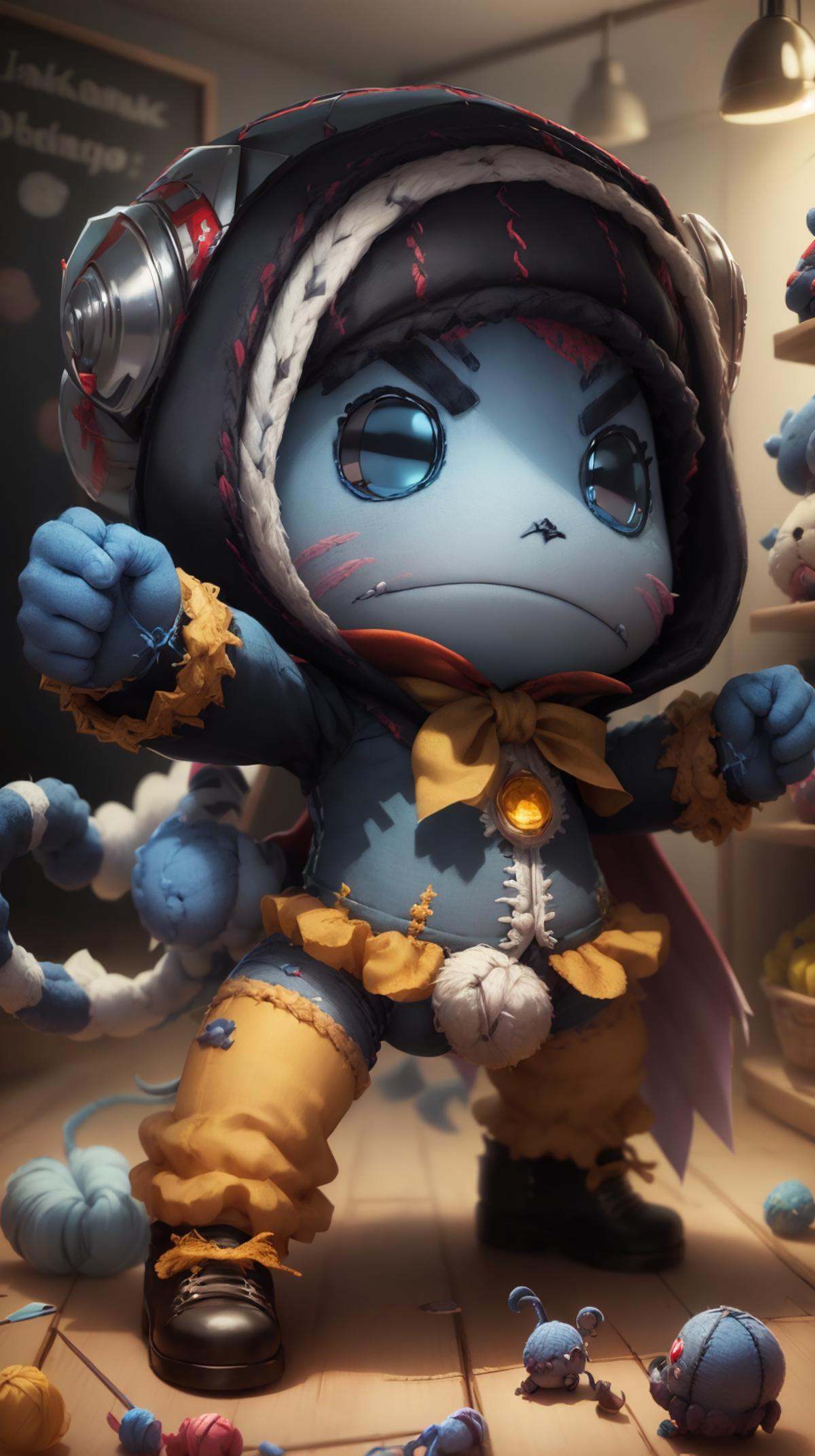 littlebigplanet sackgirl Nightcrawler,  blue skin and tail with a pointy end,  two toes three fingers by mnemic on Tensor.Art
