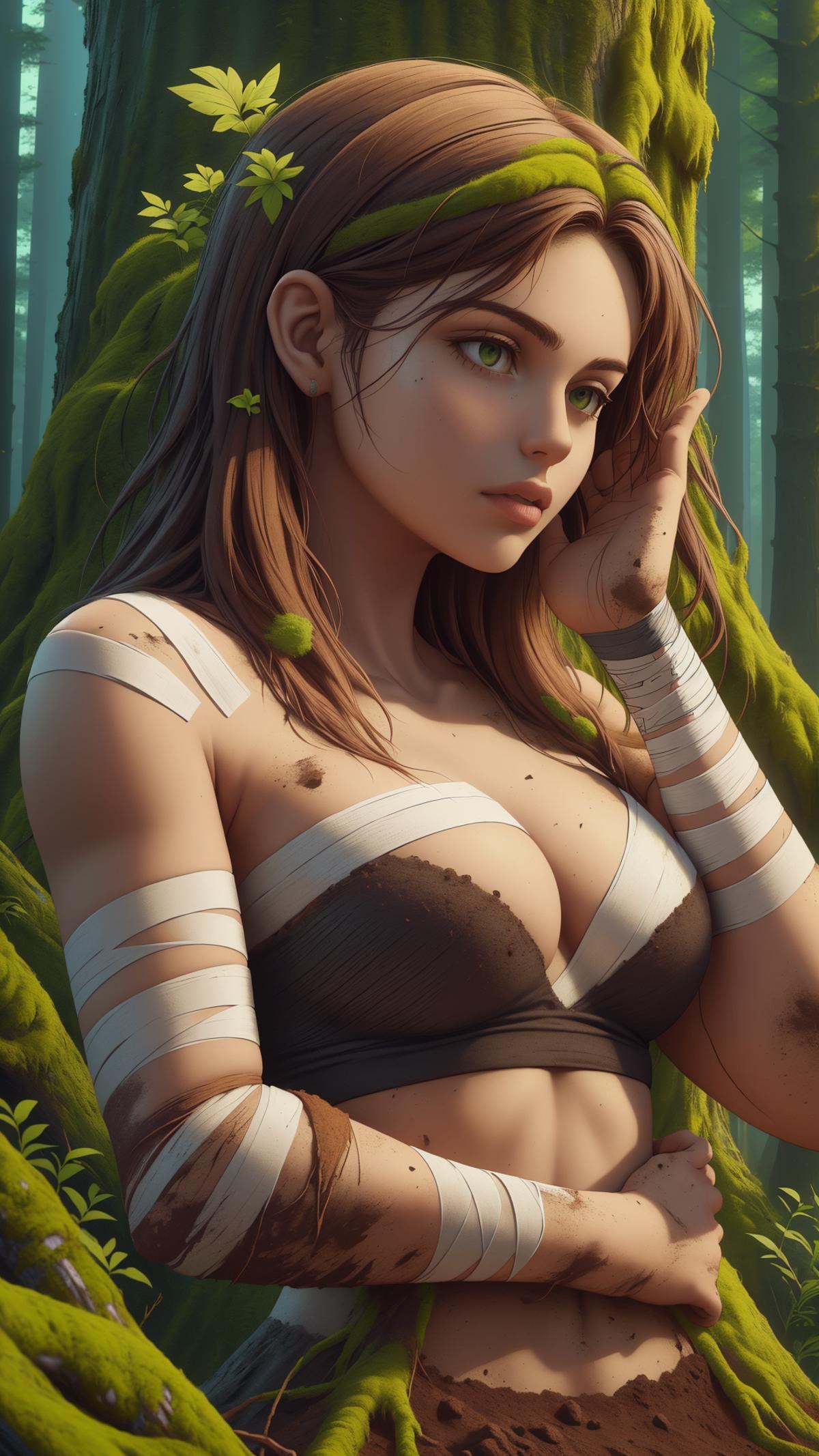 <lora:ElementEarth:1.0>ElementEarth Bandages, nature inspired, natural, earth, dirt, (Masterpiece:1.3) (best quality:1.2) (high quality:1.1)