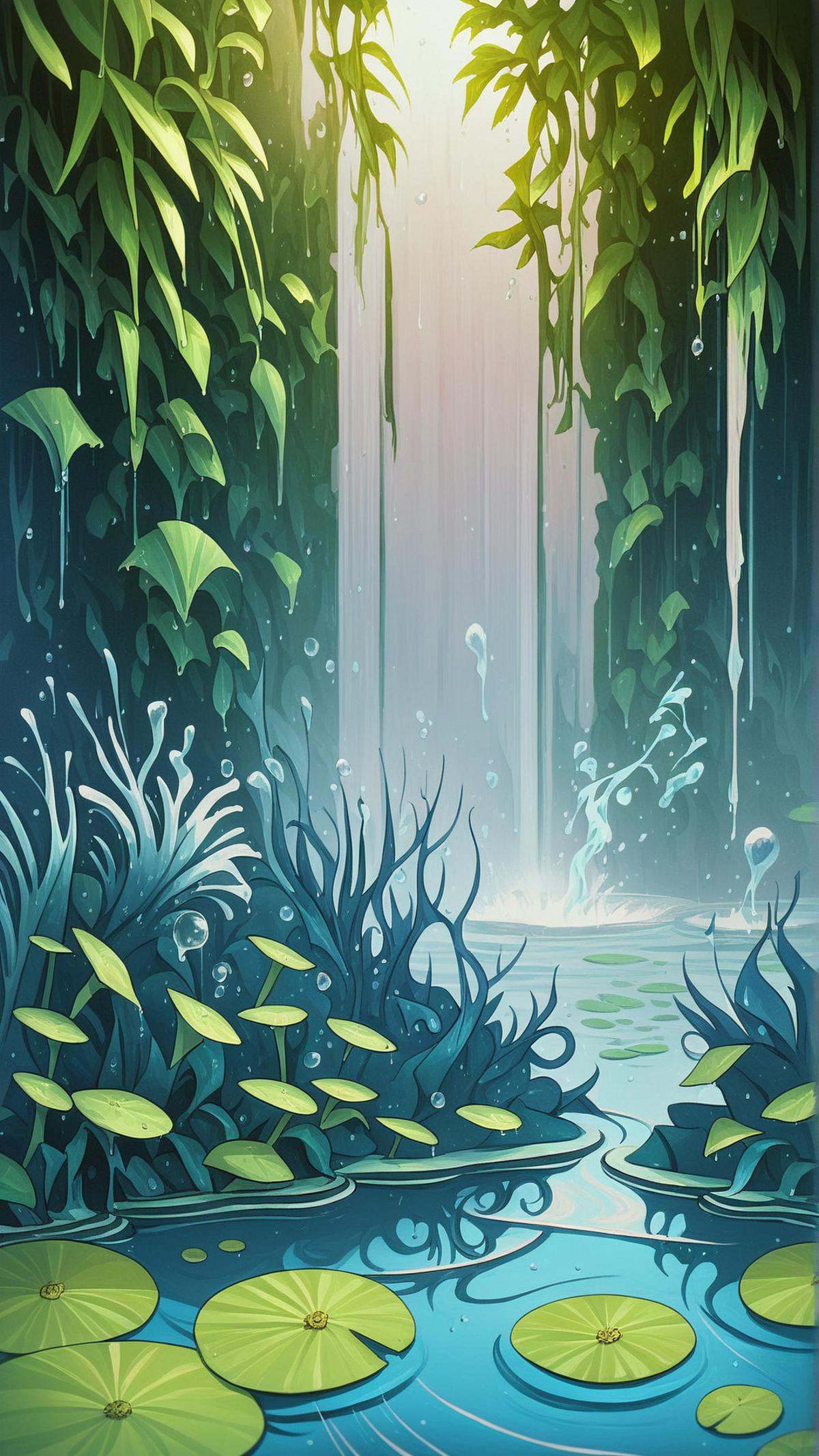 <lora:ElementWaterPDXL:1.0>score_9, score_8_up, score_7_up, score_6_up, ElementWater dense patches of lily pads covering a pond, nature inspired, water,  wet, drops, (Masterpiece:1.3) (best quality:1.2) (high quality:1.1)