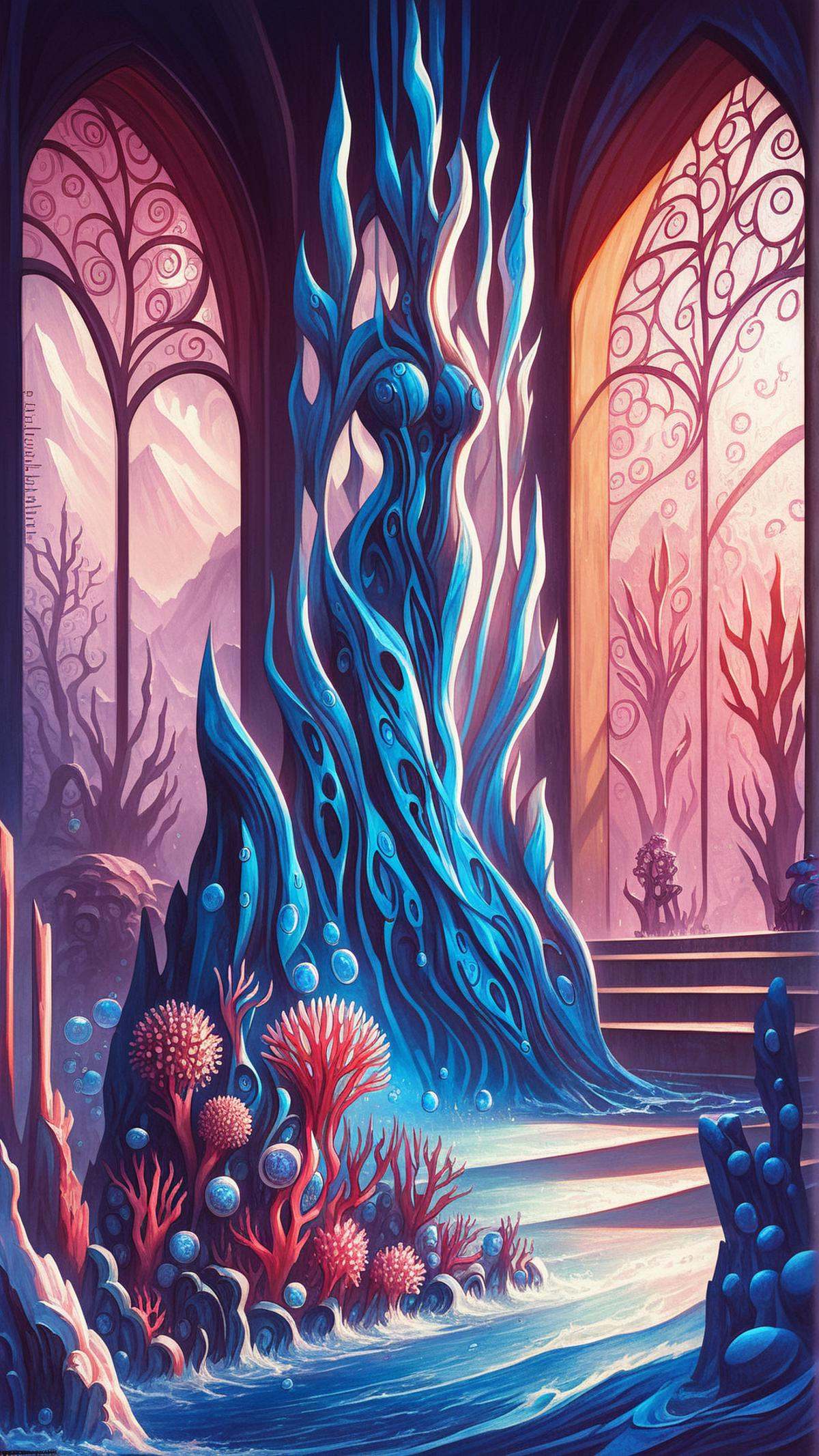 <lora:ElementWaterPDXL:0.8>score_9, score_8_up, score_7_up, score_6_up, ElementWater Realistic digital painting, mechanical bird, soaring, cathedral, beneath the sea, grand architecture, stained glass, water, sunlight filtering through, coral reefs, aquatic life, vibrant colors, intricate details, dramatic contrast, sense of movement, high quality, detailed, visually stunning, epic, awe-inspiring, captivating, breathtaking, majestic, evocative, emotional, powerful, inspiring, beautiful, artstation, concept art, illustration, wide angle, artbook, wallpaper, promo art, dramatic lighting, nature inspired, water,  wet, drops, (Masterpiece:1.3) (best quality:1.2) (high quality:1.1)
