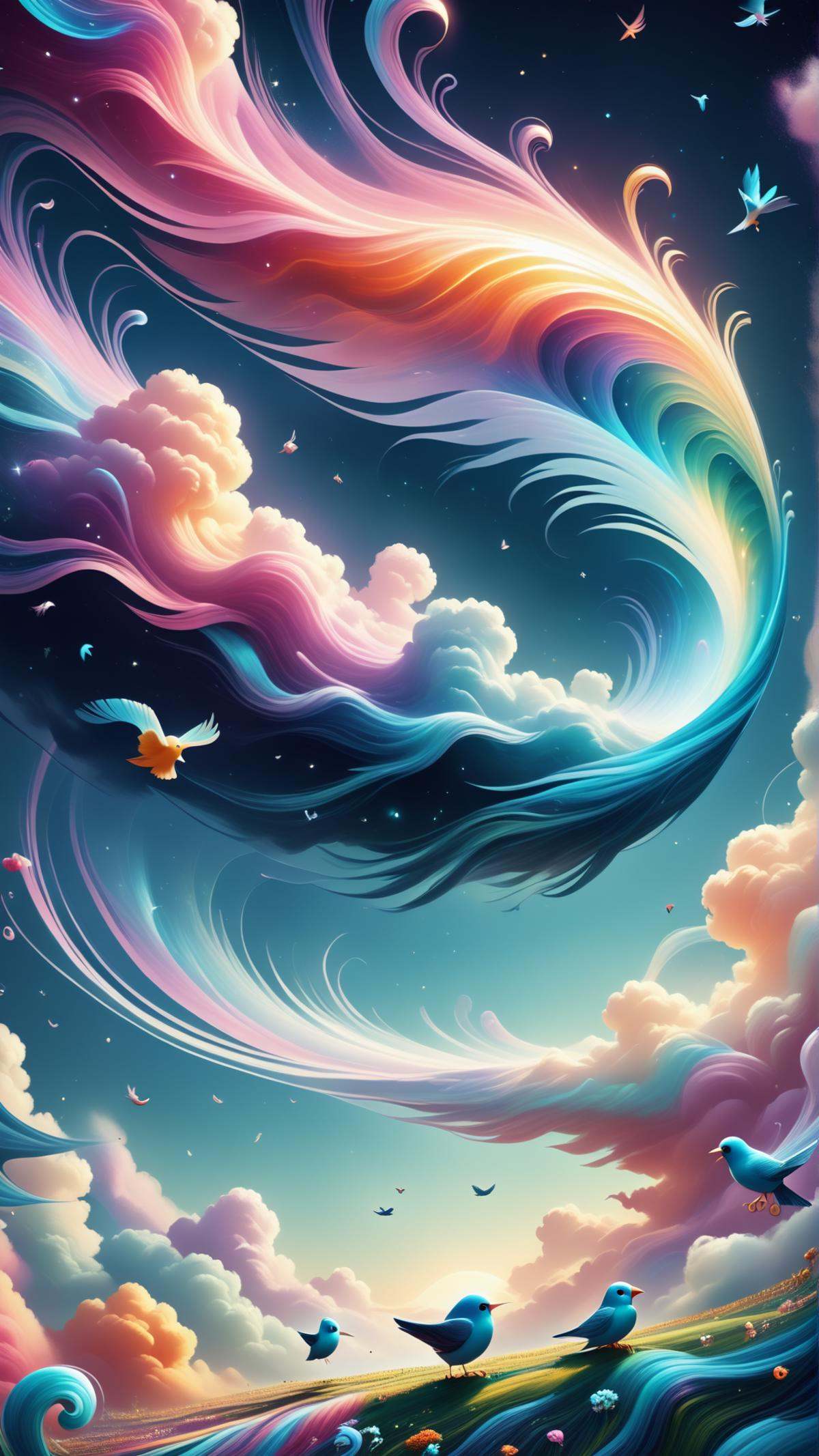 <lora:ElementWindPDXL:0.5>score_9, score_8_up, score_7_up, ElementWind a flock of birds taking the form of a giant key in the sky, wind, blowing ethereal streaks, gusts