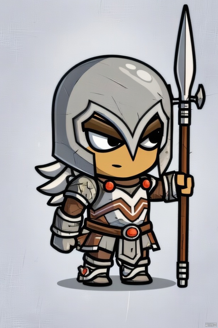 solo, 1boy, weapon, male focus, chibi, armor, helmet, polearm, spear