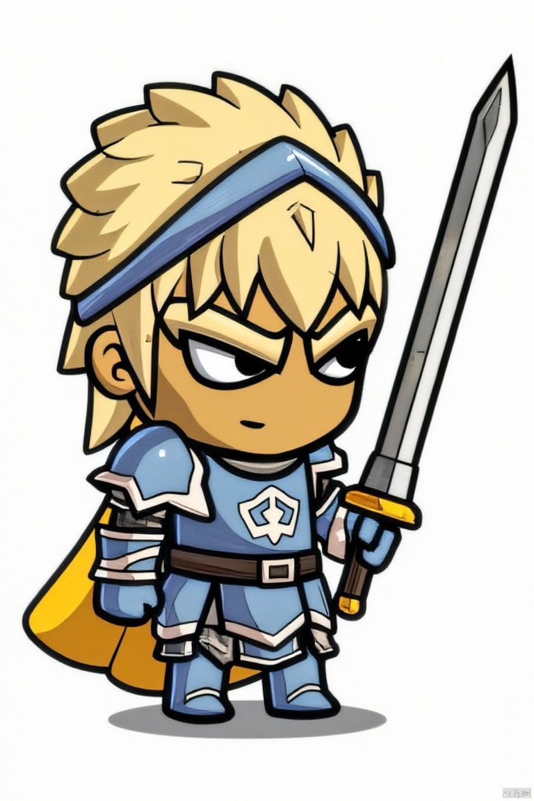 solo, 1boy, weapon, male focus, sword, chibi, armor, helmet, knight