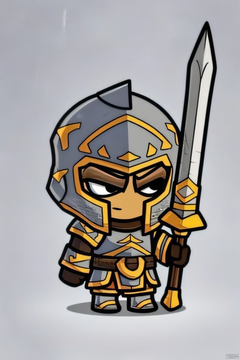 solo, 1boy, holding, weapon, male focus, sword, chibi, armor, helmet, full armor