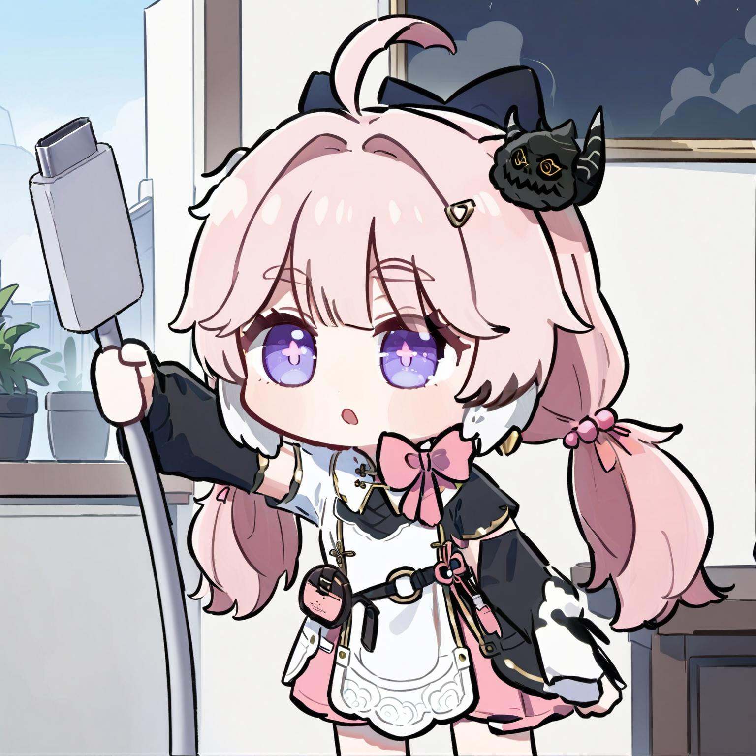 <lora:ww_in_one_a31-xl:1>,masterpiece,best quality,1girl,encore_(wuthering_waves),<lora:a31-xl_chibi_holding charging cable:0.9>,holding charging cable,chibi,