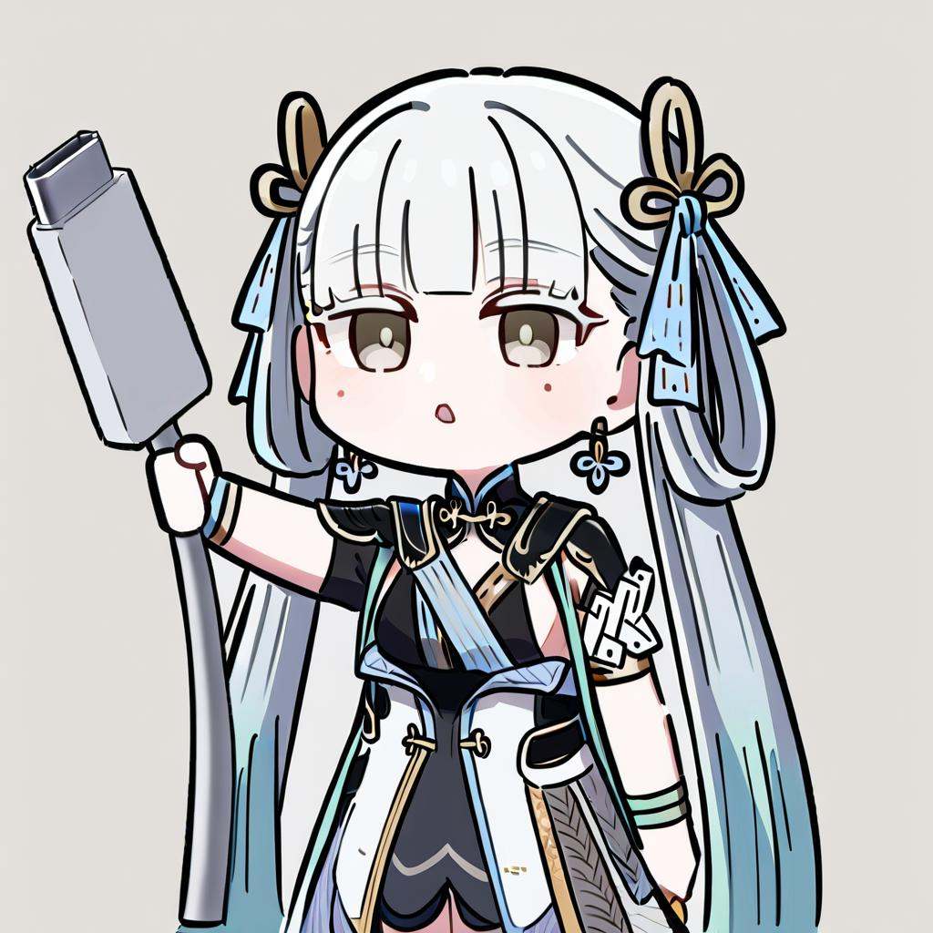 <lora:ww_in_one_a31-xl:0.9>,masterpiece,best quality,1girl, jinhsi_(wuthering_waves), <lora:a31-xl_chibi_holding charging cable:0.9>,holding charging cable,chibi,