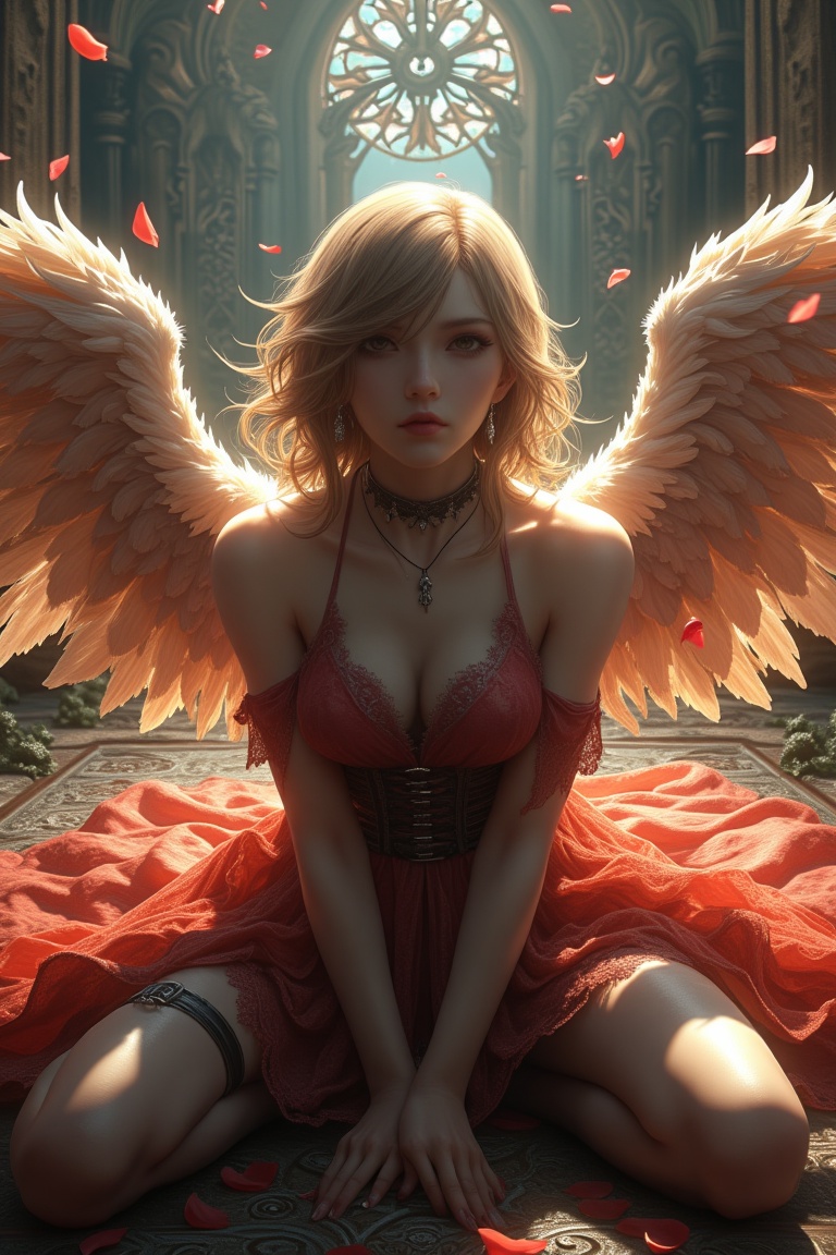 A woman,  sit on ground,  (look up) on Tensor.Art