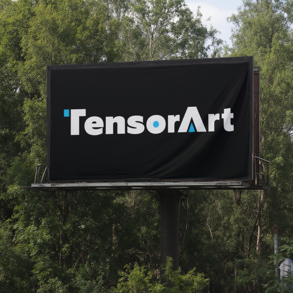 award-winning pictures of big black billboard with white tensorart_logo at forest on Tensor.Art