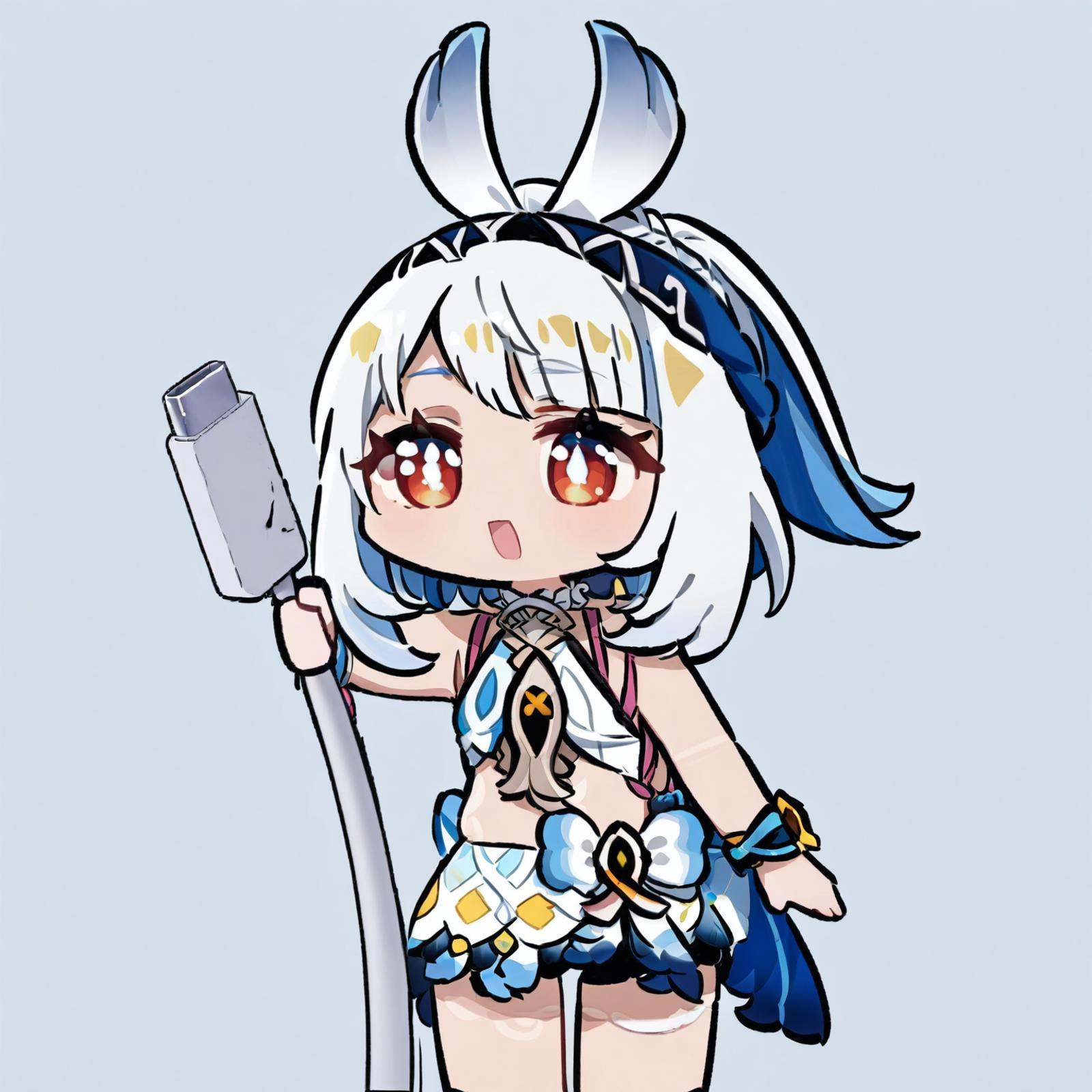 masterpiece,best quality,<lora:mualani_gs_a31-xl:1>,1girl,mualani_(genshin_impact),<lora:a31-xl_chibi_holding charging cable:1>,holding charging cable,chibi,