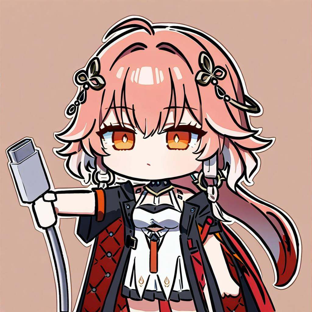 <lora:ww_in_one_a31-xl:0.9>,masterpiece,best quality,1girl,changli_(wuthering_waves),<lora:a31-xl_chibi_holding charging cable:0.9>,holding charging cable,chibi,