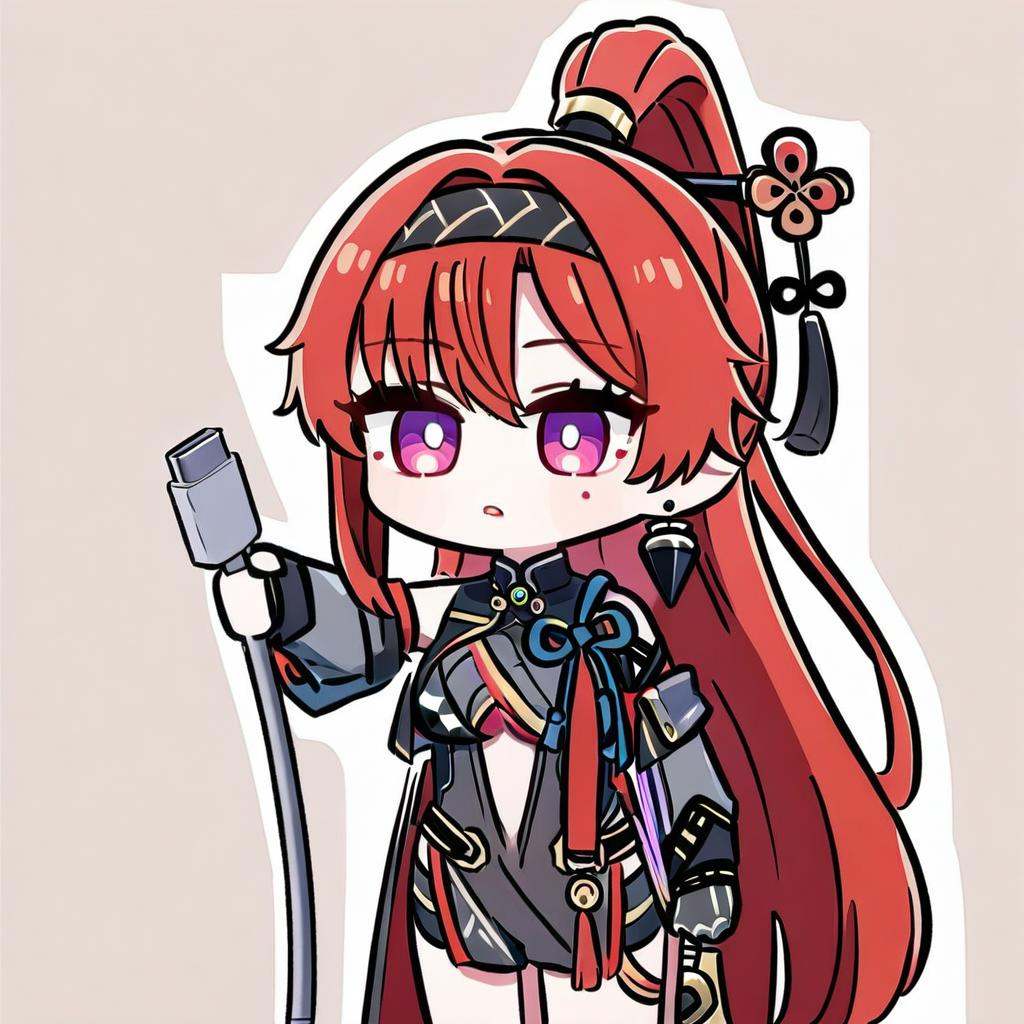 <lora:ww_in_one_a31-xl:0.9>,masterpiece,best quality,1girl,yinlin_(wuthering_waves),<lora:a31-xl_chibi_holding charging cable:0.9>,holding charging cable,chibi,