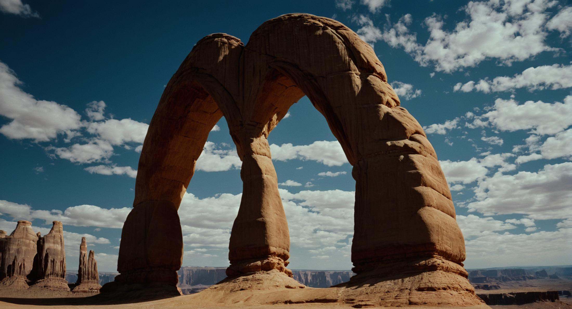 cinematic film still of a large arch in the middle of a desert,  outdoors,  sky on Tensor.Art