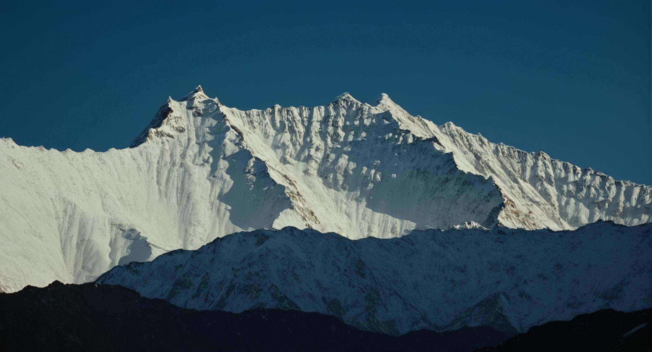 cinematic film still of a mountain range with a snow covered mountain in the background,  outdoors,  sky on Tensor.Art
