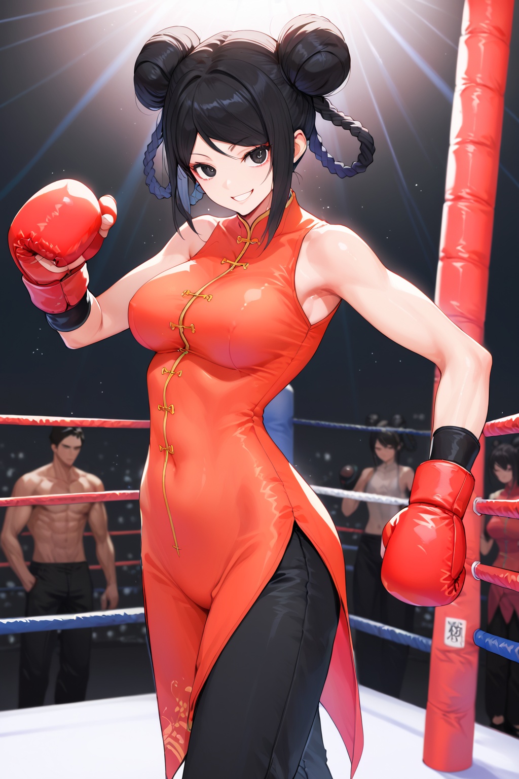 In a boxing ring ,  Smile ,  BREAK on Tensor.Art