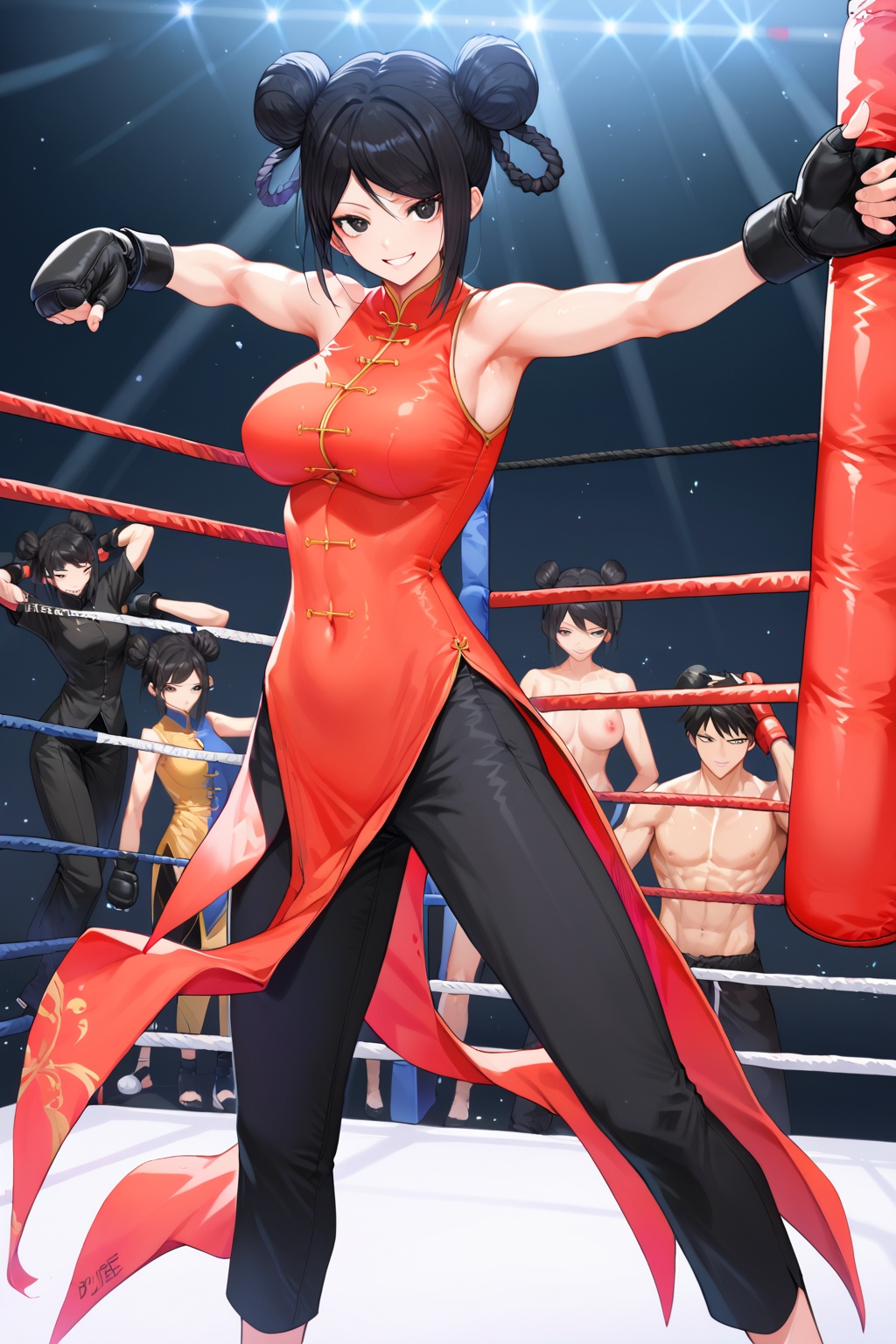 In a boxing ring ,  Smile ,  BREAK on Tensor.Art