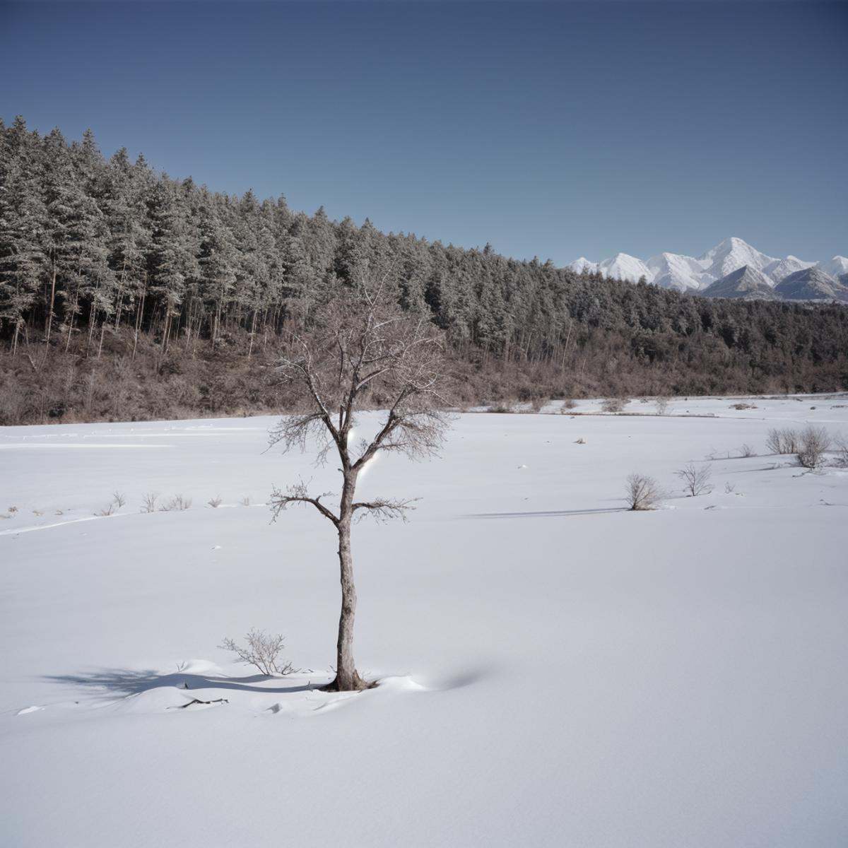 cinematic film still of a lone tree in a barren area with a sky background,  monochrome,  outdoors on Tensor.Art