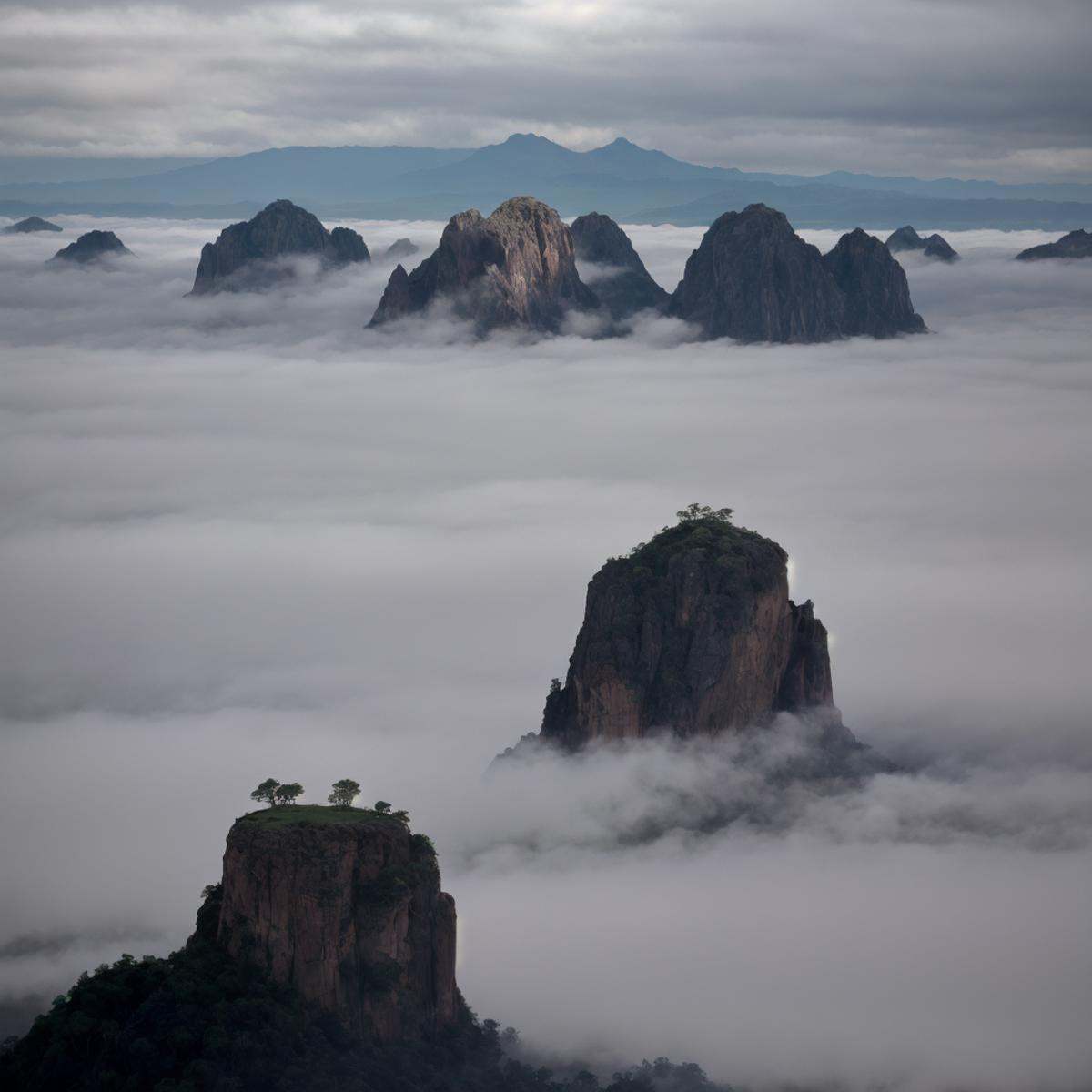 cinematic film still of a view of a mountain range with clouds,  outdoors,  sky on Tensor.Art