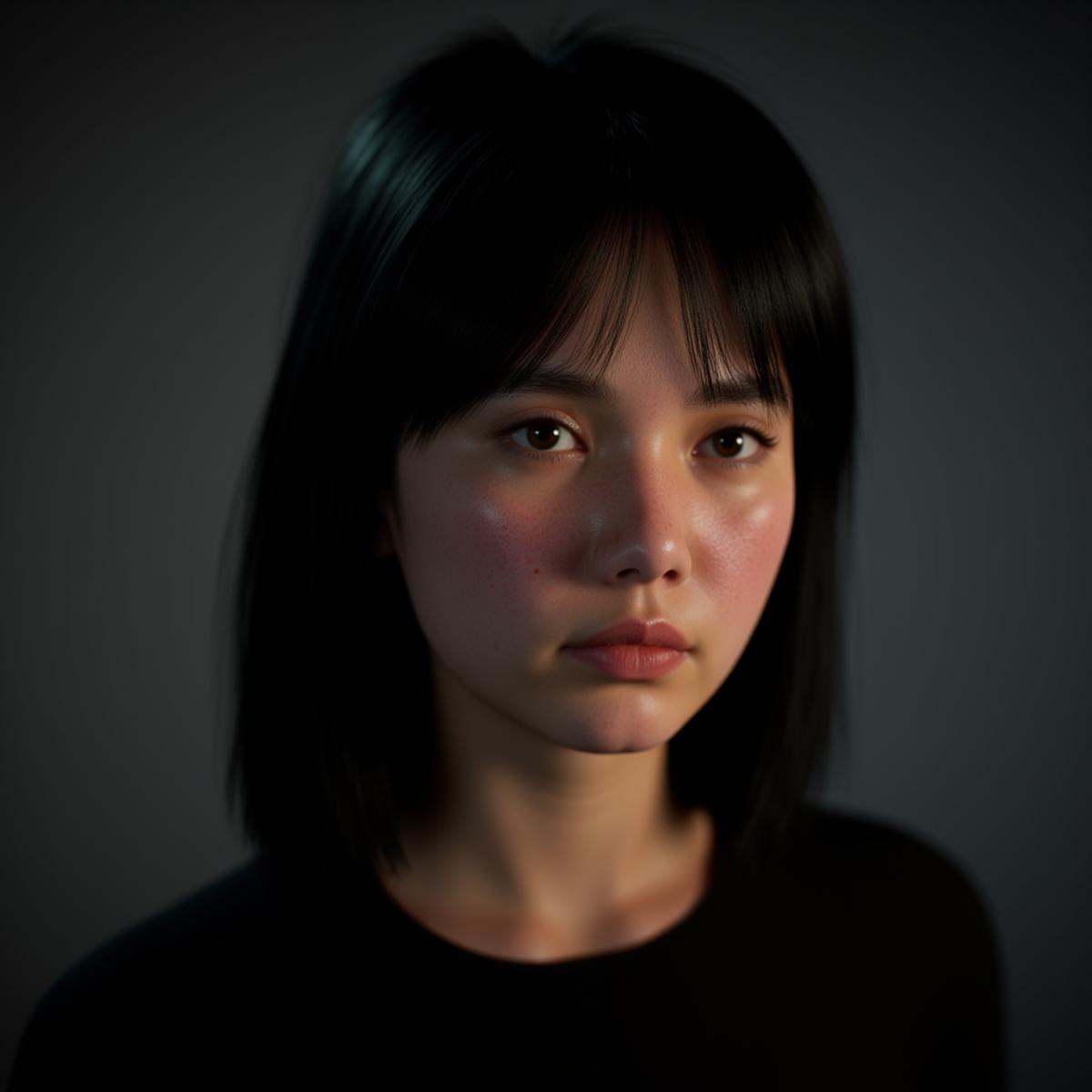 professional 3d model An Unreal Engine image of a woman with freckles and a black shirt,  1girl,  solo on Tensor.Art