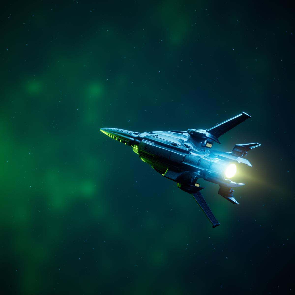 An Unreal Engine image of a spaceship flying over a green and blue planet,  no humans,  star (sky) on Tensor.Art
