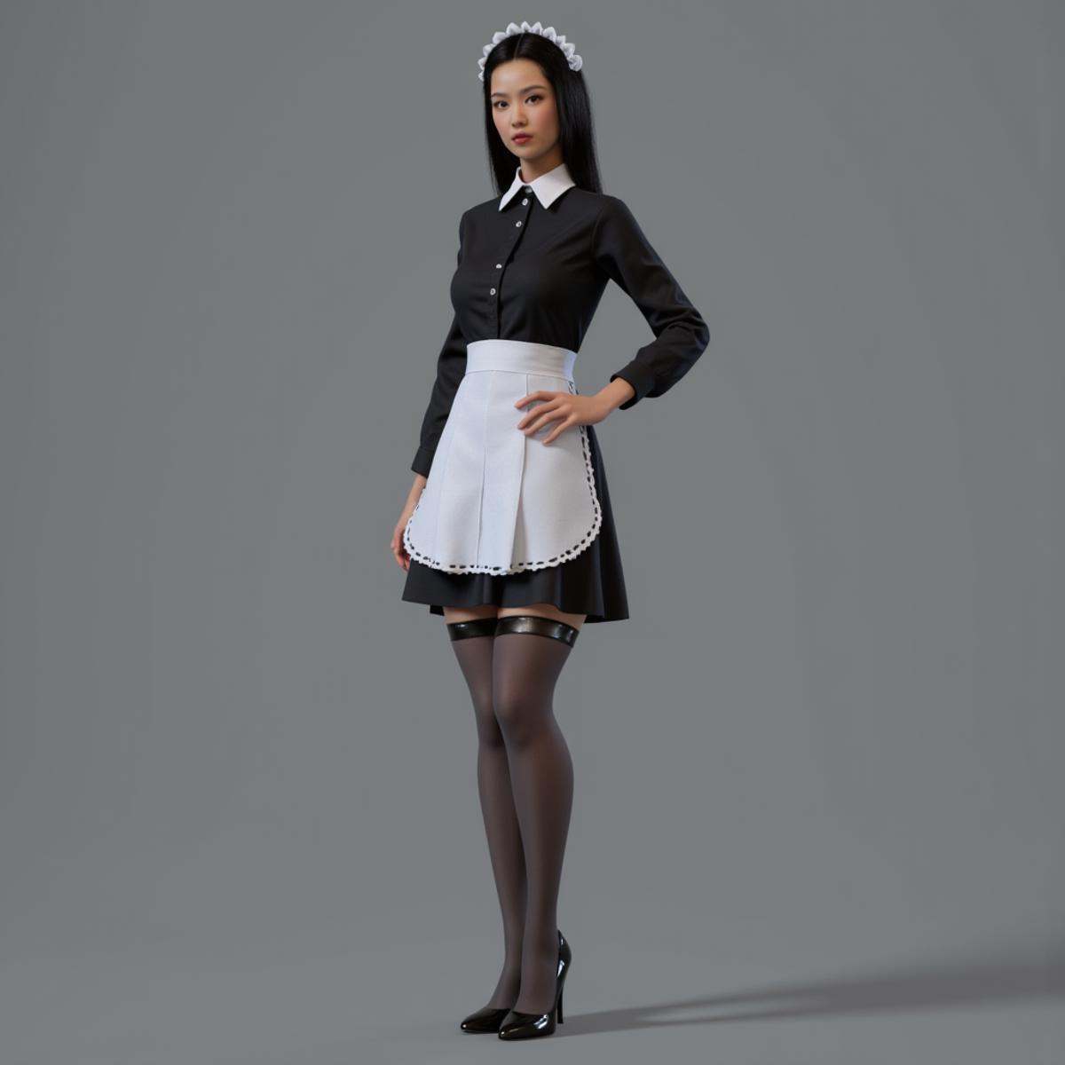 professional 3d model An Unreal Engine image of a woman in a maid outfit poses for a picture,  1girl,  solo on Tensor.Art